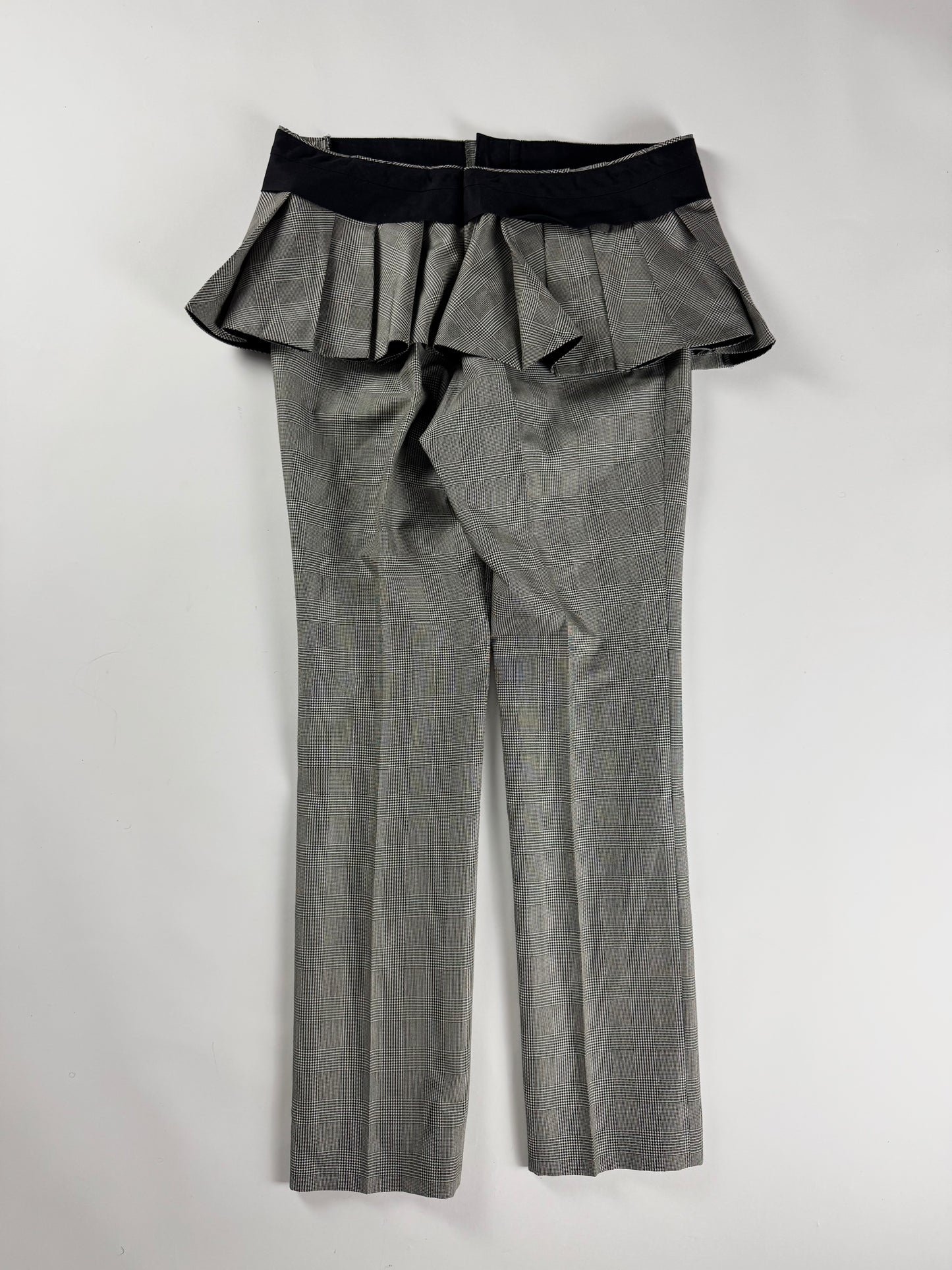Junya Watanabe Grey Glen Plaid Folded Peplum Waist Straight Leg Skirt Trousers SS 2010 - S