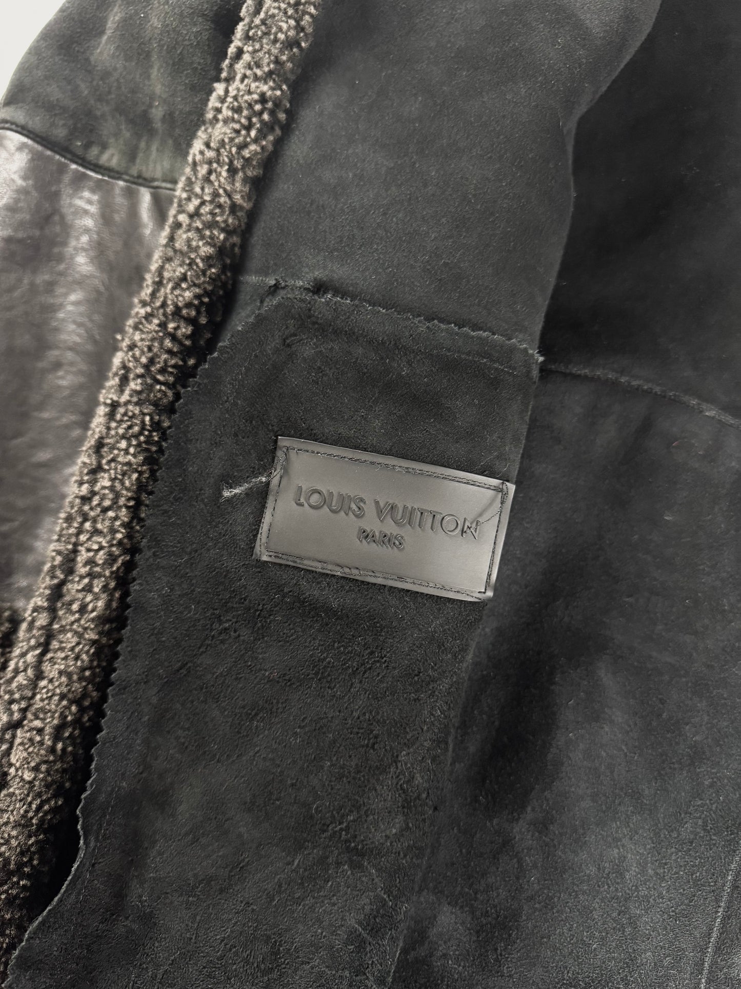 Louis Vuitton Sample Charcoal Shearling Cloude Sleeve Midi Black Collar Leather Tab Pocket Coat FW 2011 - M