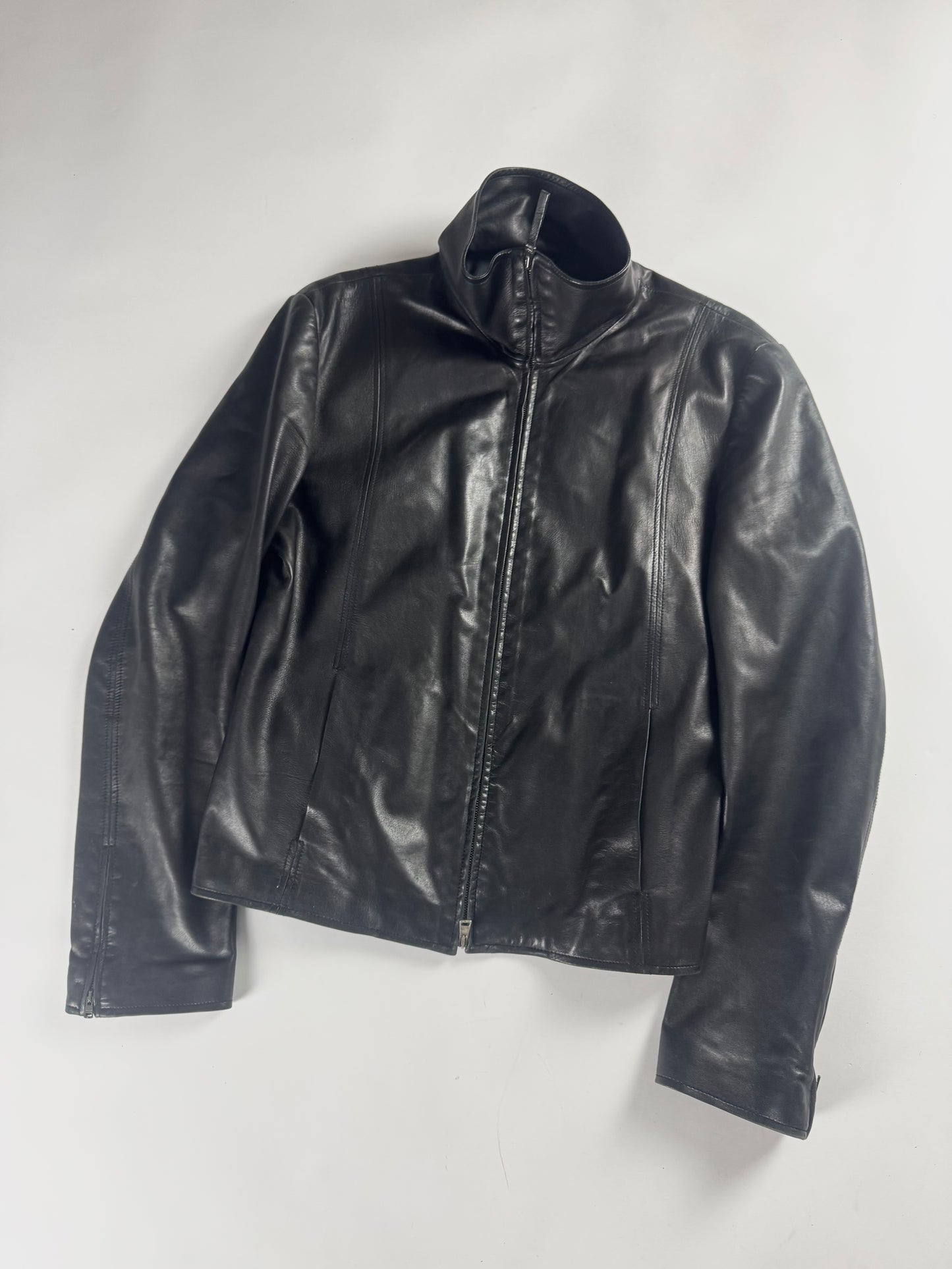 Gucci Premium Leather Lambskin High Neck Zipper Jacket 2000s - M