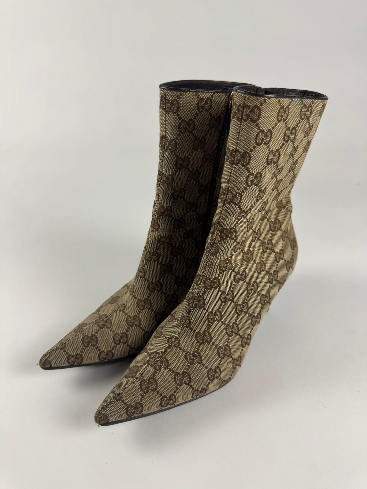 Gucci GG Tom Ford Canvas Monogram Ankle Heel Boots 2000s - 38 IT/39 EU