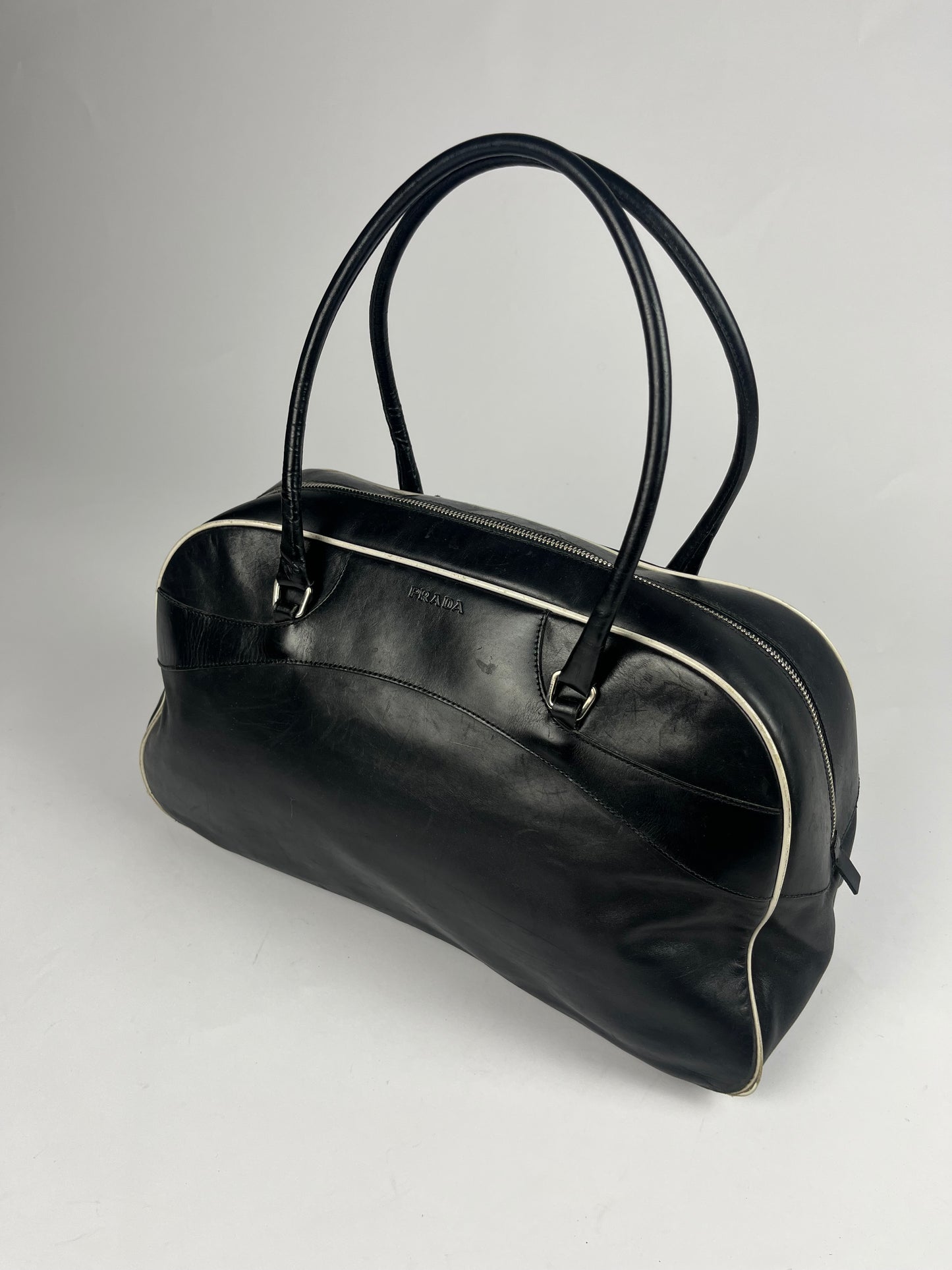 Prada Black Leather Bowling Bag FW 2000 - OS