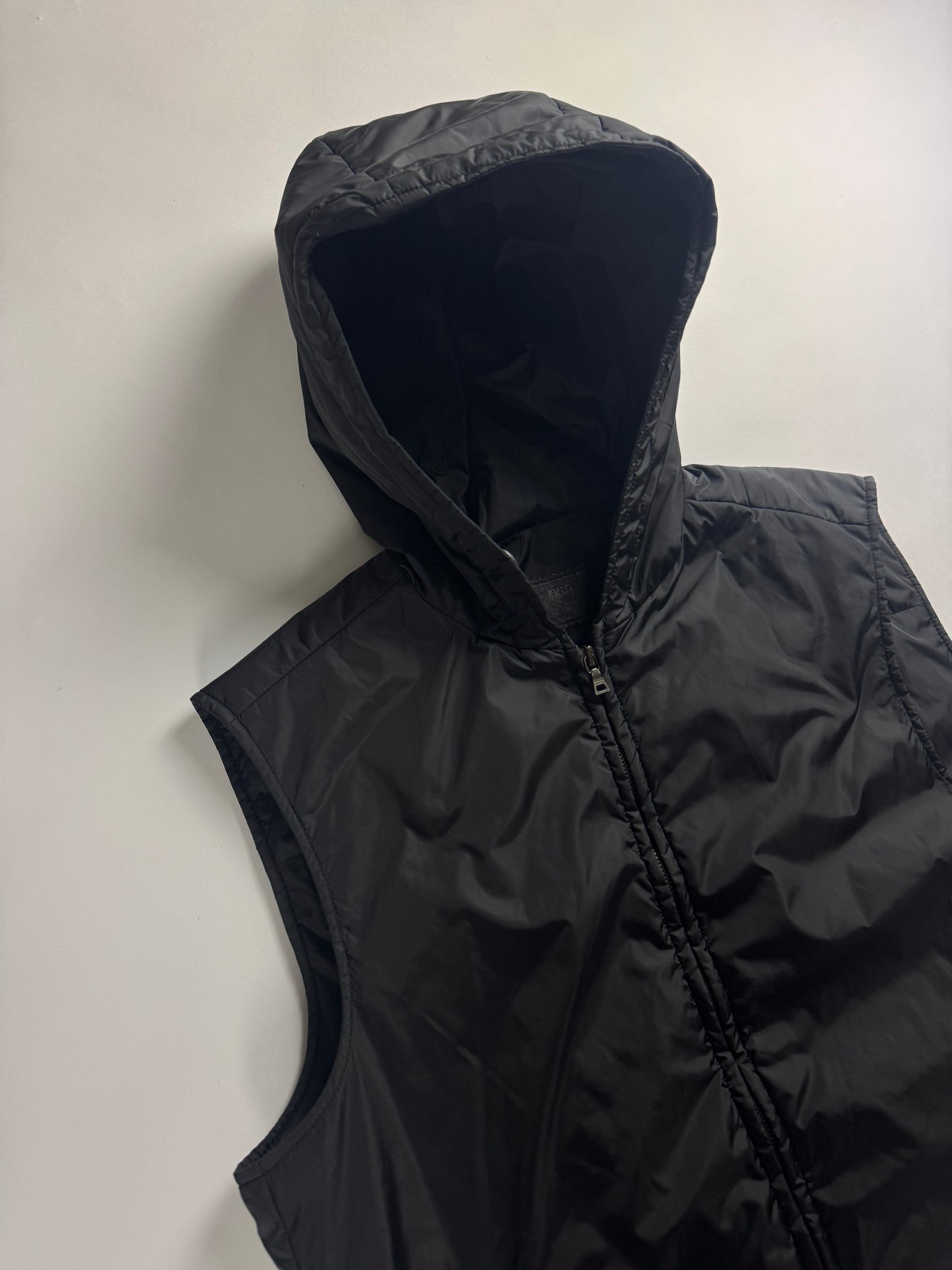 Prada Black Nylon Hooded Vest 2000s - M