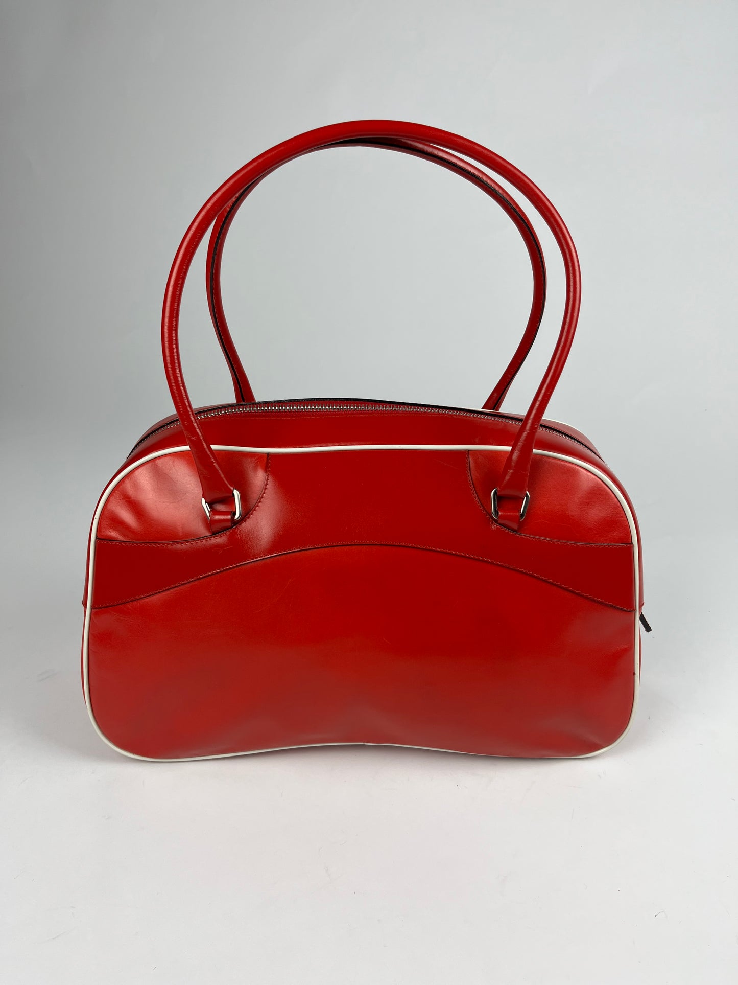 Prada Red Leather Bowling Bag SS 2000 - OS