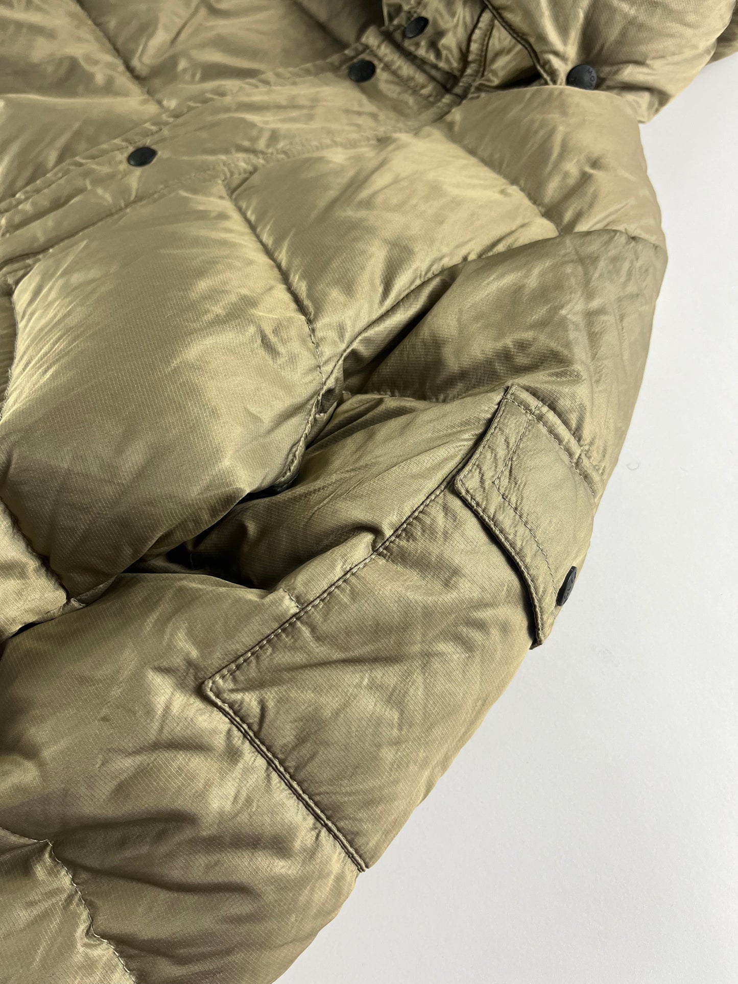 Moncler Camel Bright Metallic Long Down Jacket - XL