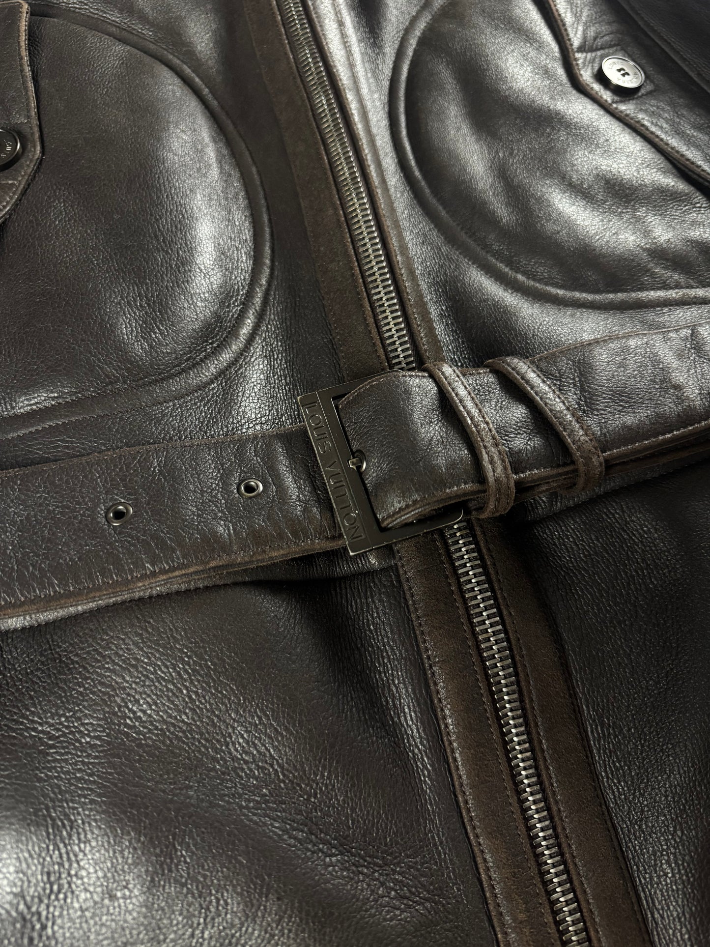 Louis Vuitton Dark Brown Fur Lining Heavy Sheepskin Leather Belted Coat 2000s - M