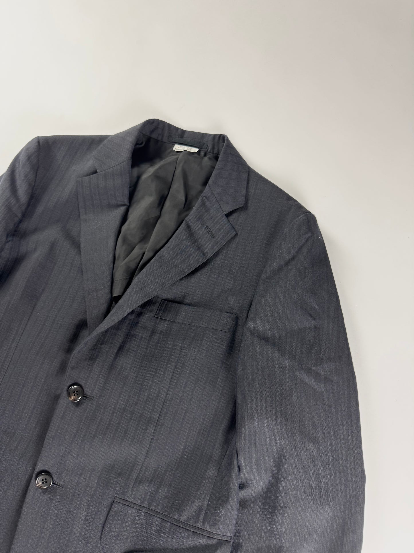 Comme des Garçons Homme Plus Dark Grey Pinstripe Peak Lapel Extended Double Button Cuff Wool Blazer Jacket FW 2019 - S