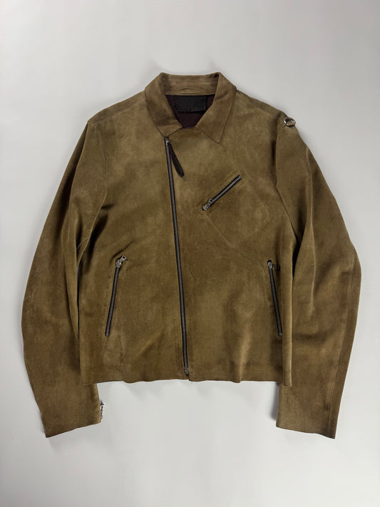 Prada Brushed Camel Suede Leather Perfecto Biker Jacket SS 2000 - M