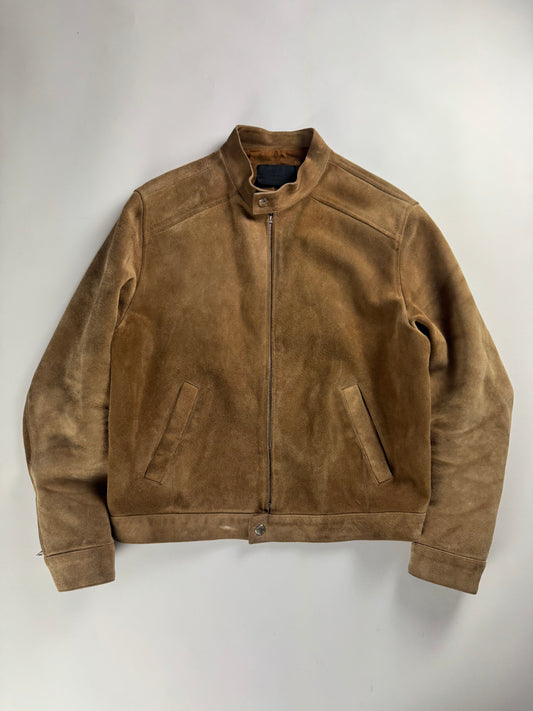Prada Sample Tan Brown Suede Leather Zipper Moto Jacket FW 1996 - M