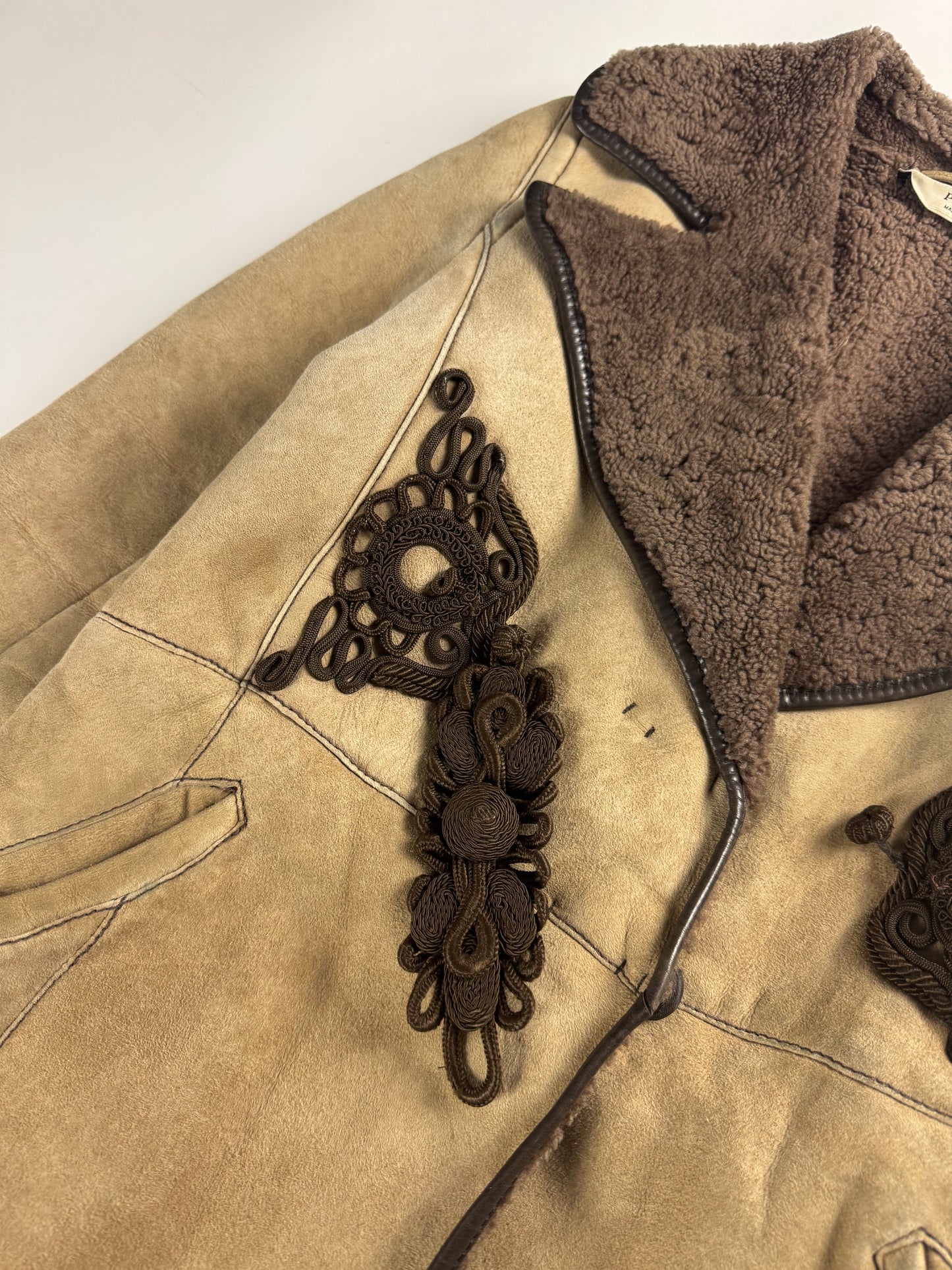 Prada Shearling Embroidered Frog Closure Sheepskin Collar Coat FW 2005 - S