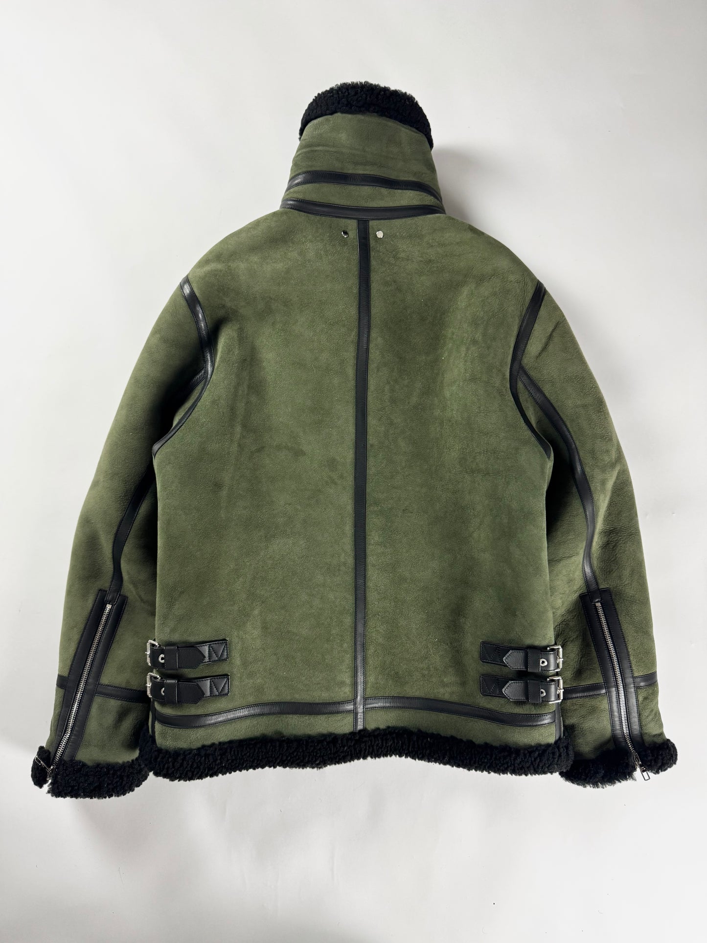 Louis Vuitton Sample Military Olive Shearling Leather Trimmed Bomber Jacket FW 2018 - M