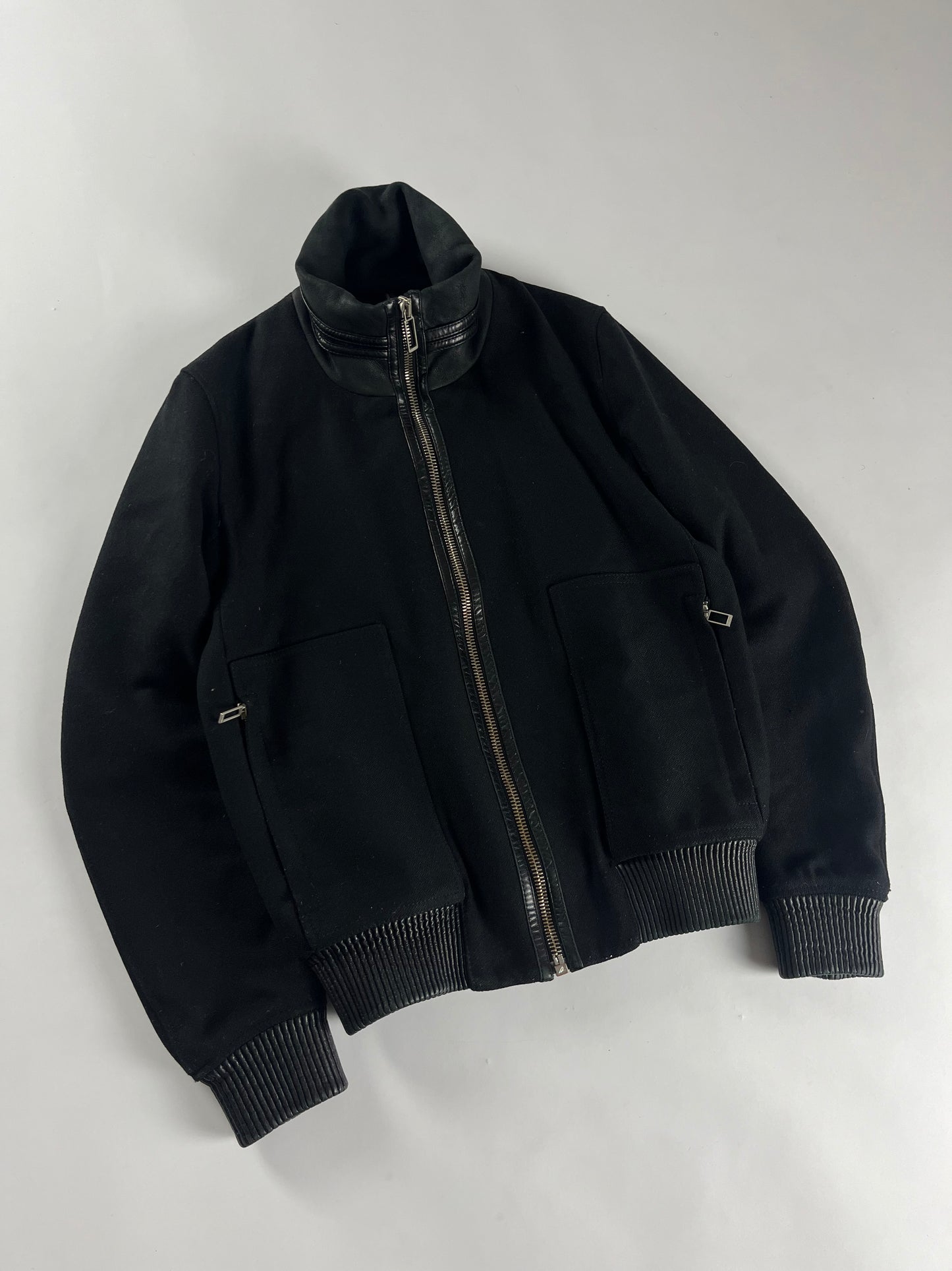 Dior Homme Dark Wool Leather Bomber Jacket FW 2010 - S