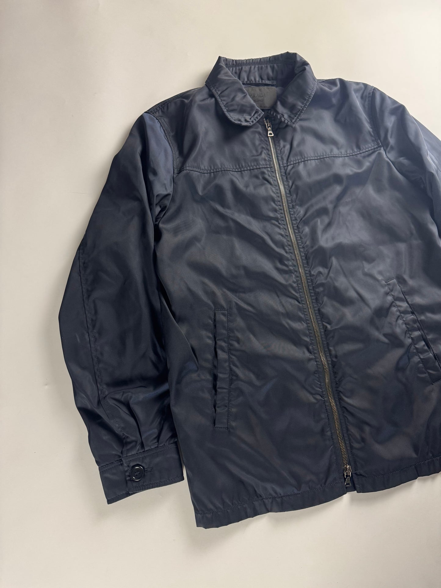 Prada Uniform Navy Double Zip Officer Minimalist Trucker Jacket FW 2011 - M