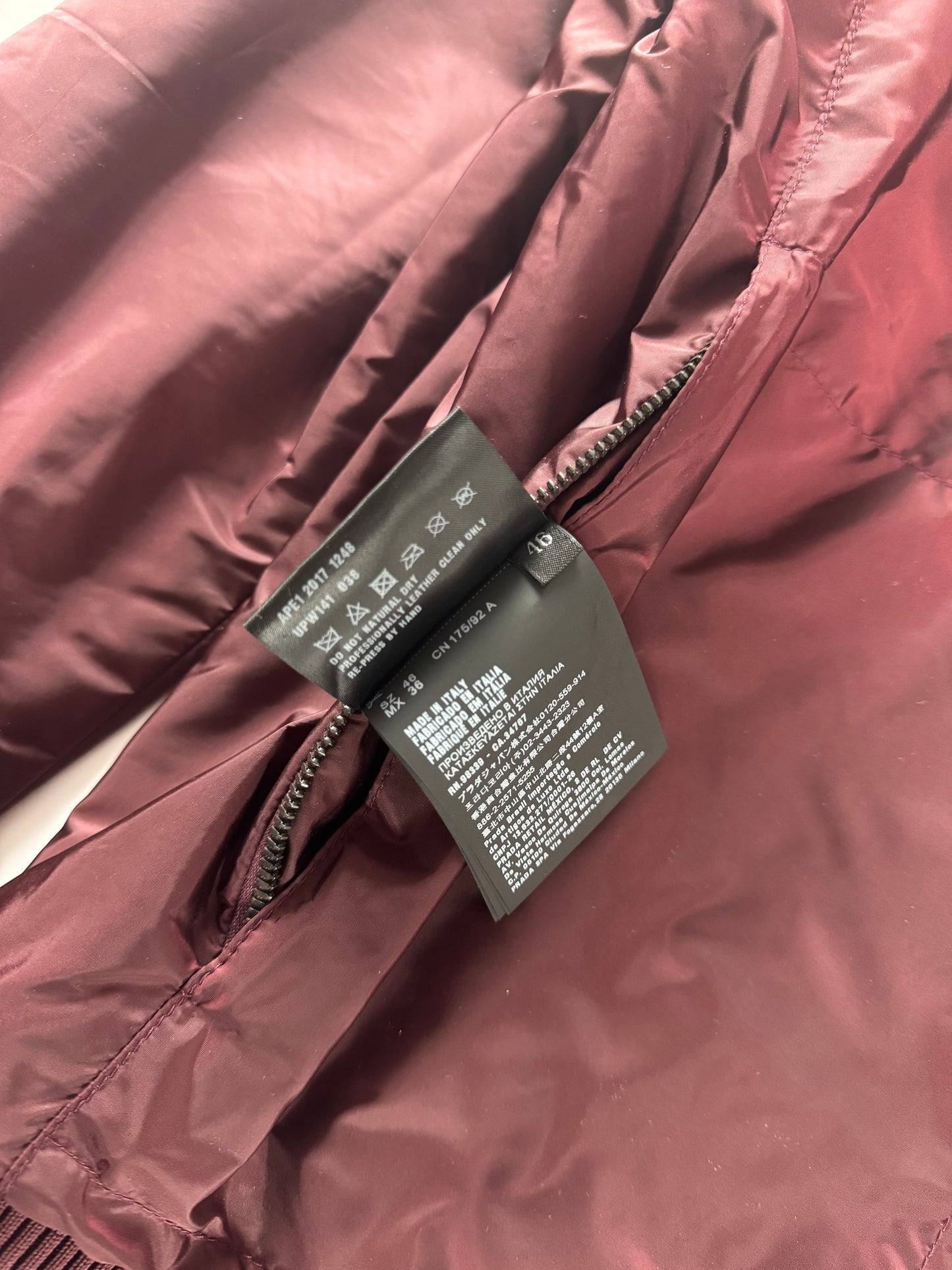 Prada Backside Triangle Logo Reversible Soft Bordeaux Leather Bomber Jacket FW 2017 - M