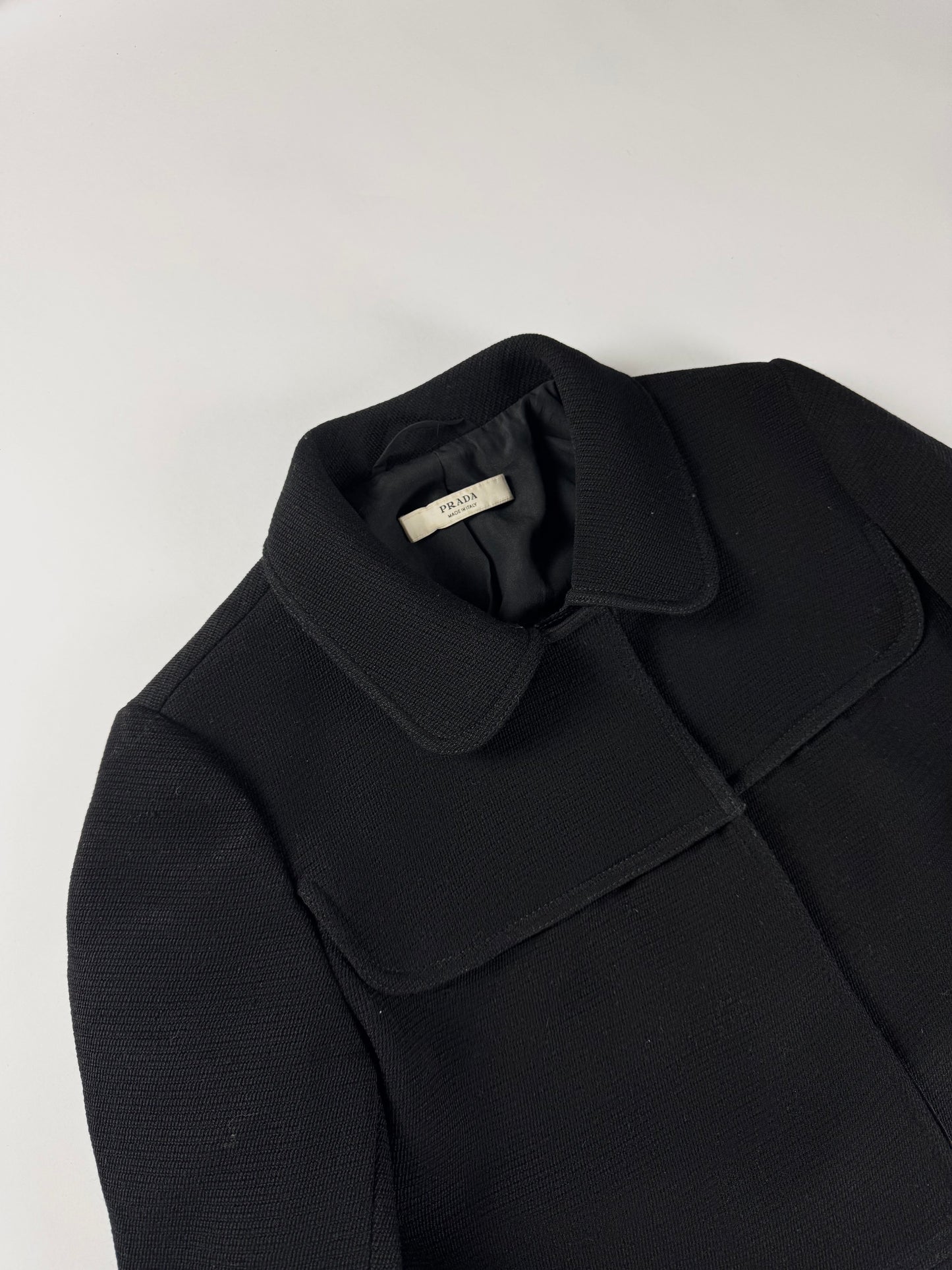 Prada Black Virgin Wool Elegant Coat 2000s - S