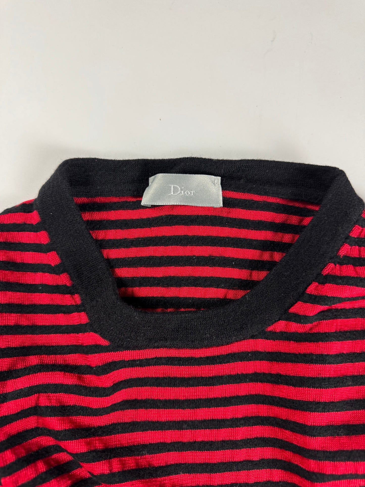Christian Dior Red Black Marinière Stripe Wool Elasticated Waist Knit Crewneck Sweater SS 2017 - M