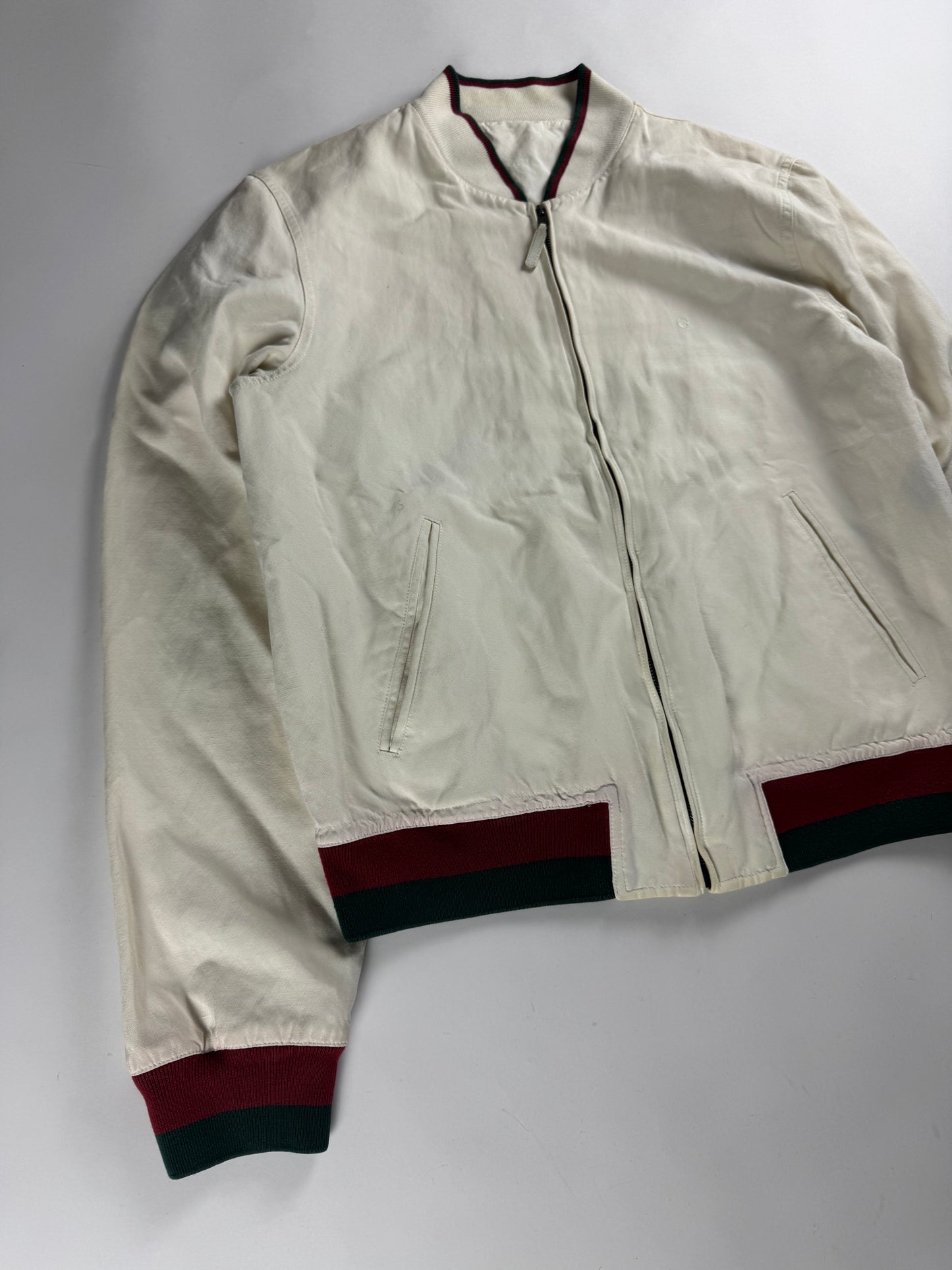 Gucci White Cotton OG Colors Bomber Jacket 2000s - M