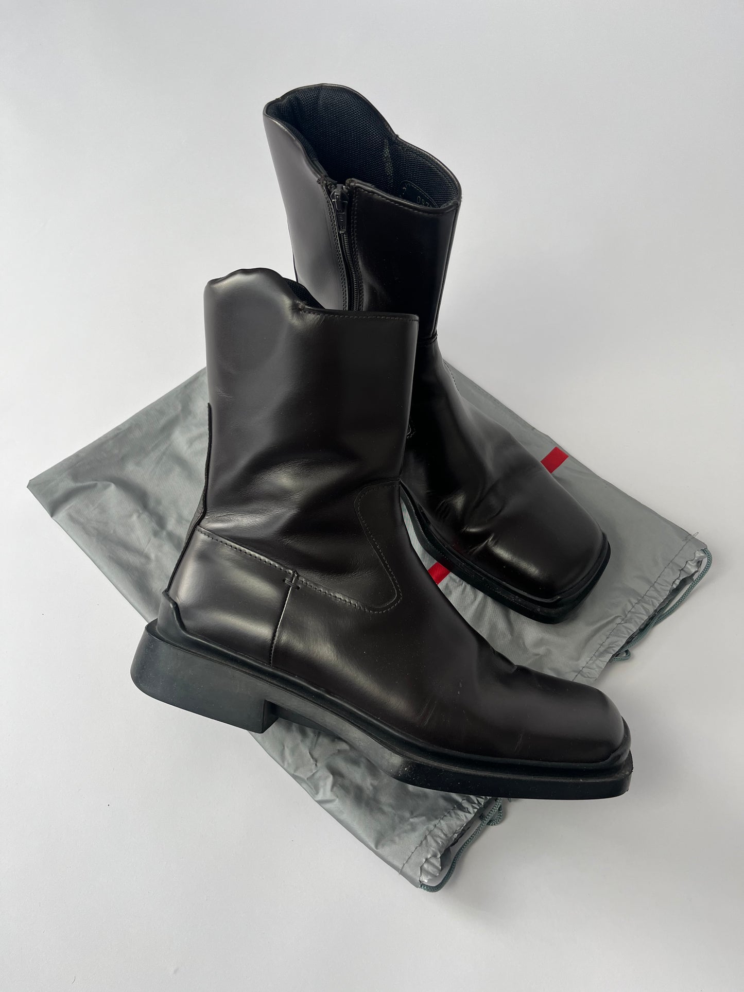 Prada Black Leather Square Toe High Boots FW 1999 - 43,5 EU