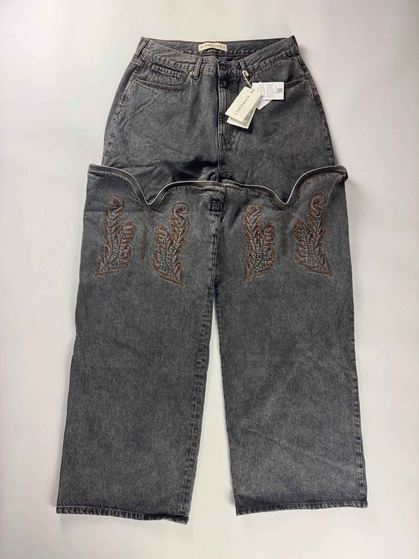 Y/Project Maxi Cowboy Cuff Grey Denim Pants SS 2023 - 34 US