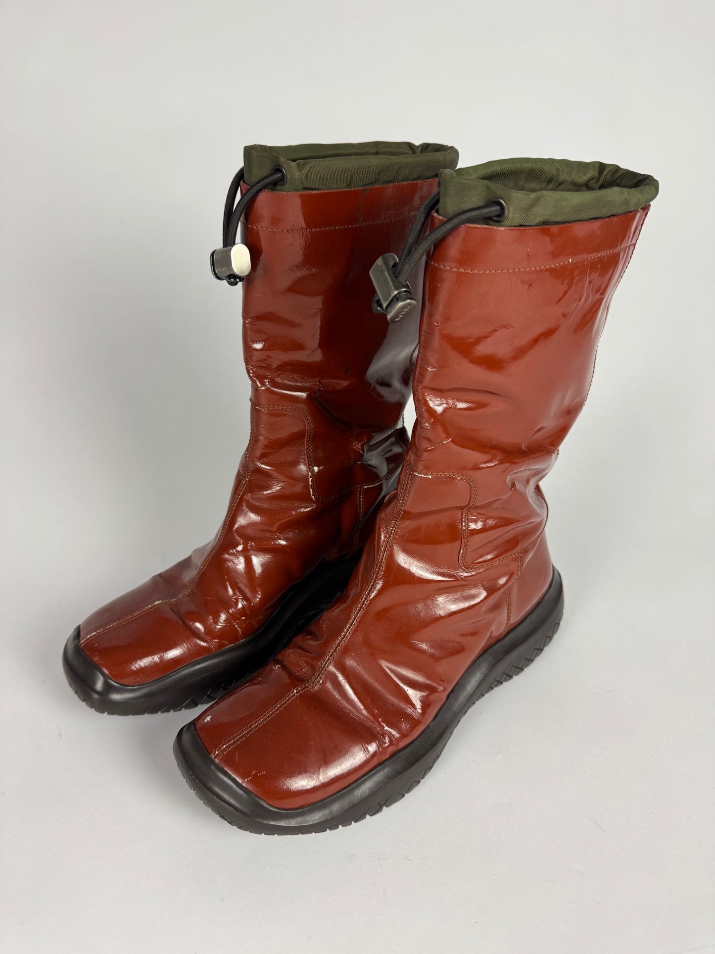 Prada Vibram Brown Patent Leather Boots FW 1999 - 38 IT/39 EU