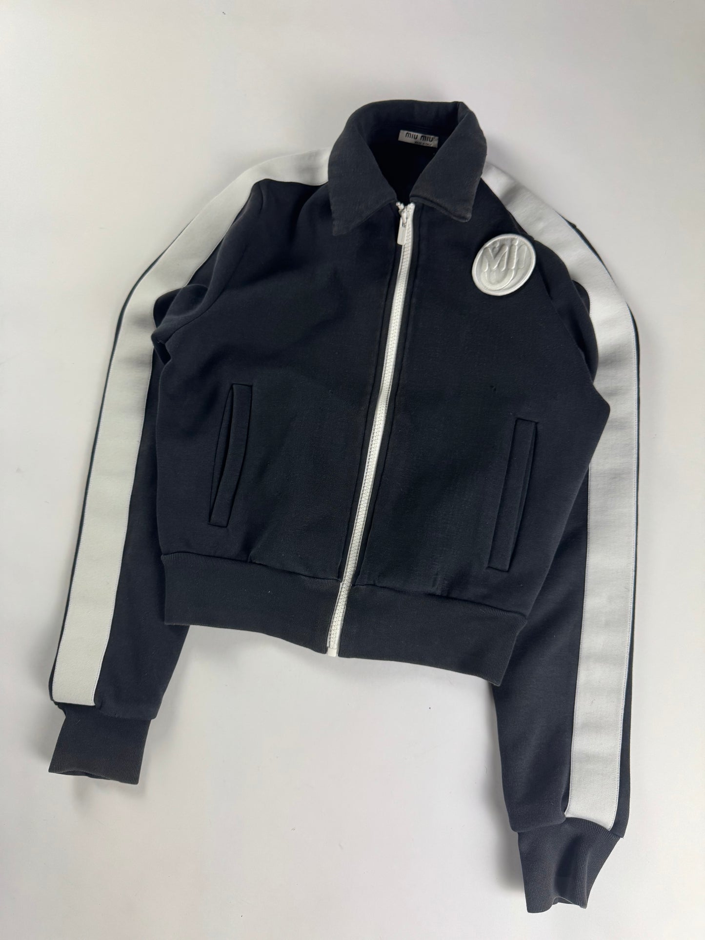 Miu Miu Crop Patch Logo Track Zipper Jacket SS 2020 - S