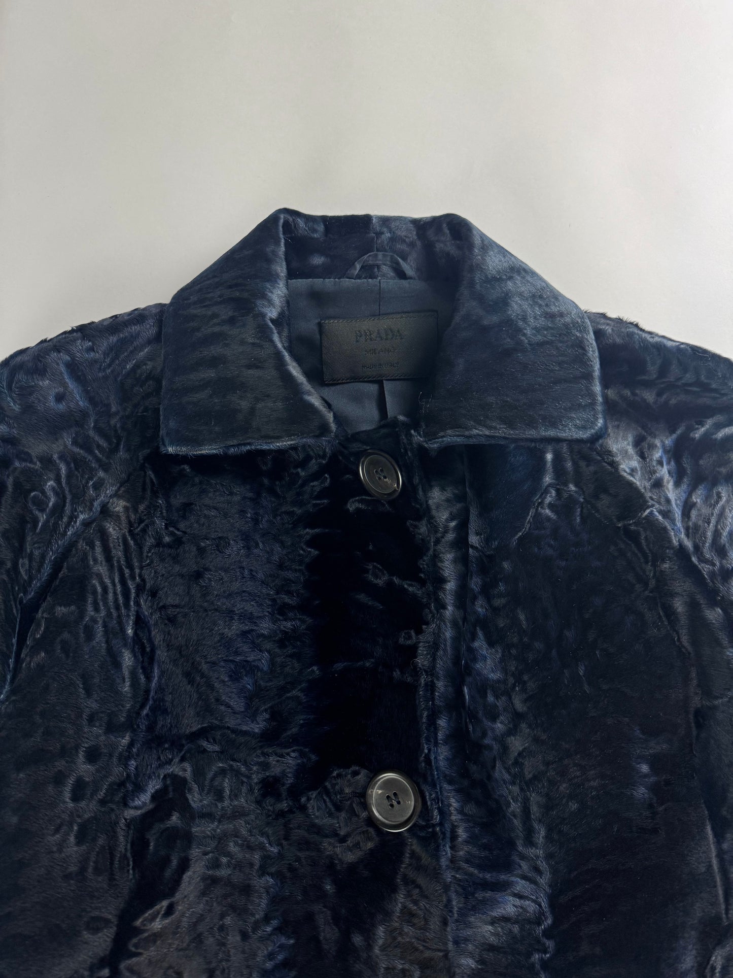 Prada Night Navy Astrakhan Fur Tailored Jacket FW 2000 - S