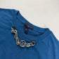 Louis Vuitton Sample Royal Blue Cotton Attached Silver Chain Neckline Detail Tee Shirt 2010s - M