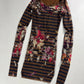 Jean Paul Gaultier Brown Mesh Floral Graphic Striped Mini Dress 1990s - S