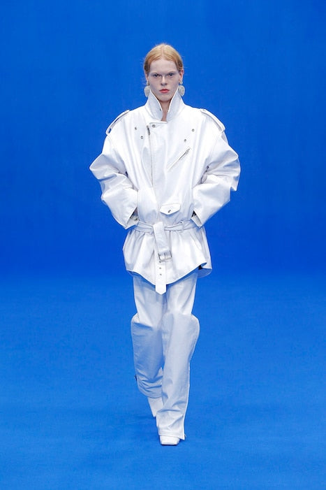Balenciaga 80s Biker Smooth Optical White Calf Leather Oversized Perfecto Jacket SS 2020 - M