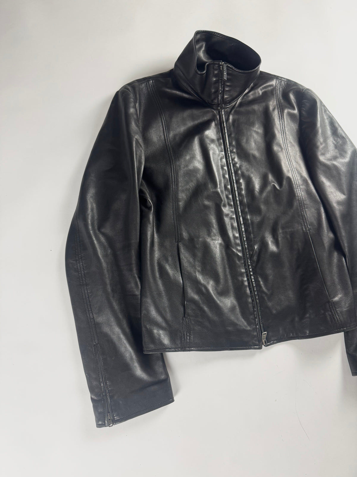 Gucci Premium Leather Lambskin High Neck Zipper Jacket 2000s - M