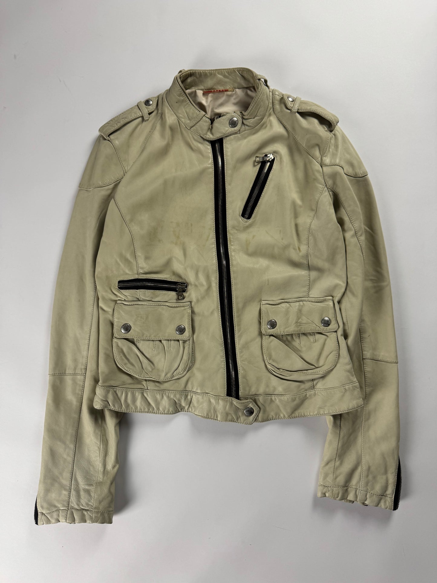 Prada Cream Leather Zipped Moto Jacket FW 2006 - M