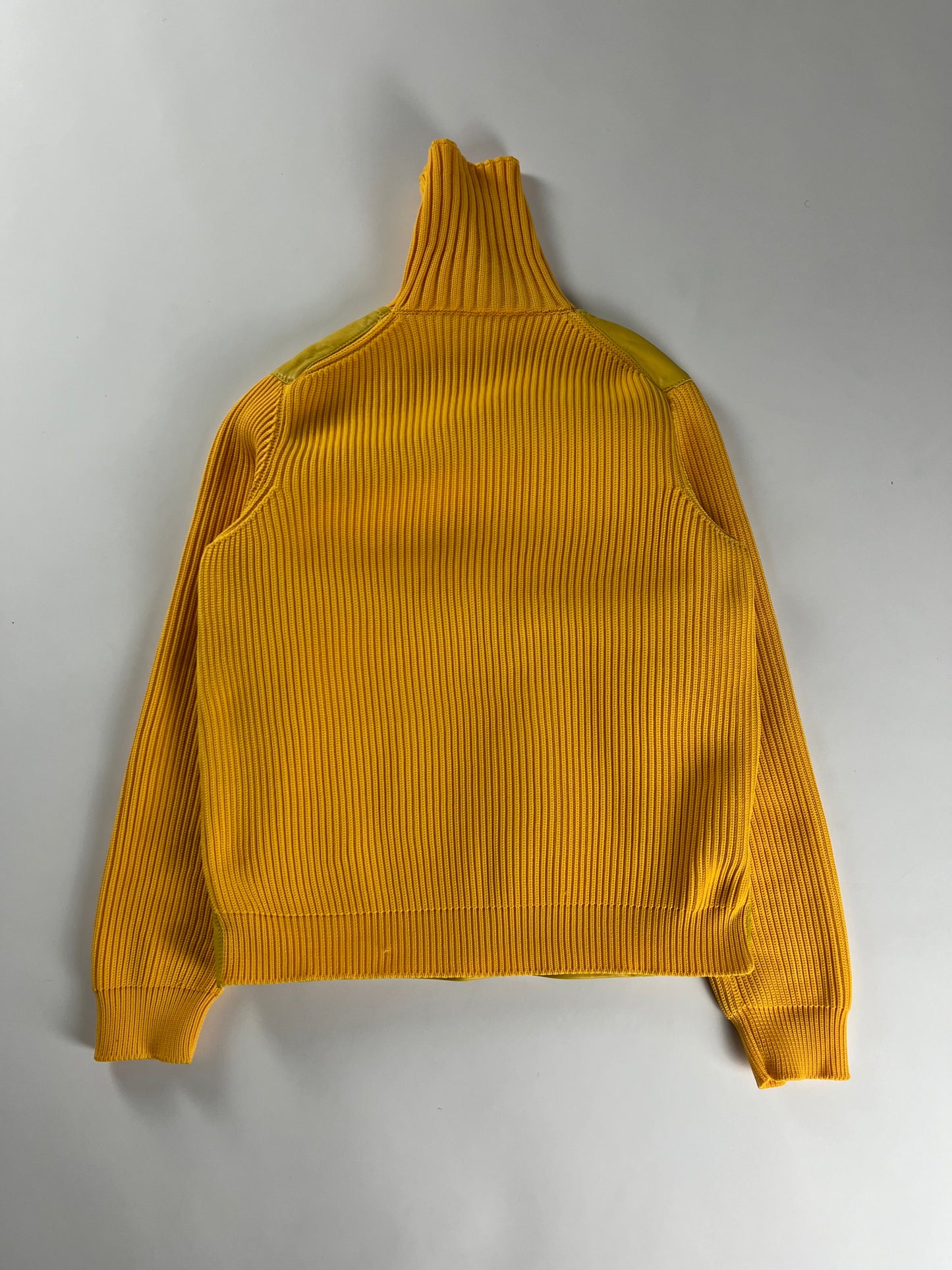 Prada Yellow Leather Ribber Turtleneck Half Zipper FW 2018 - S