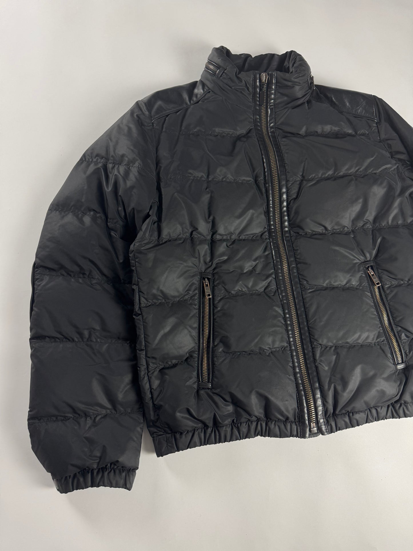 Prada Leather Trimmed Convertible Hooded Puffer Jacket FW 2015 - M