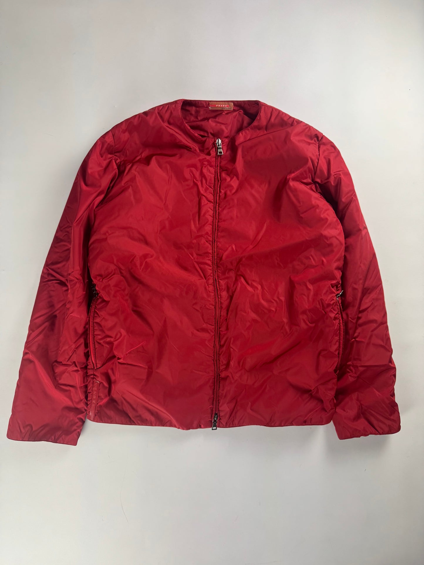 Prada Linea Rossa Red Nylon Collarless Jacket SS 2000 - L