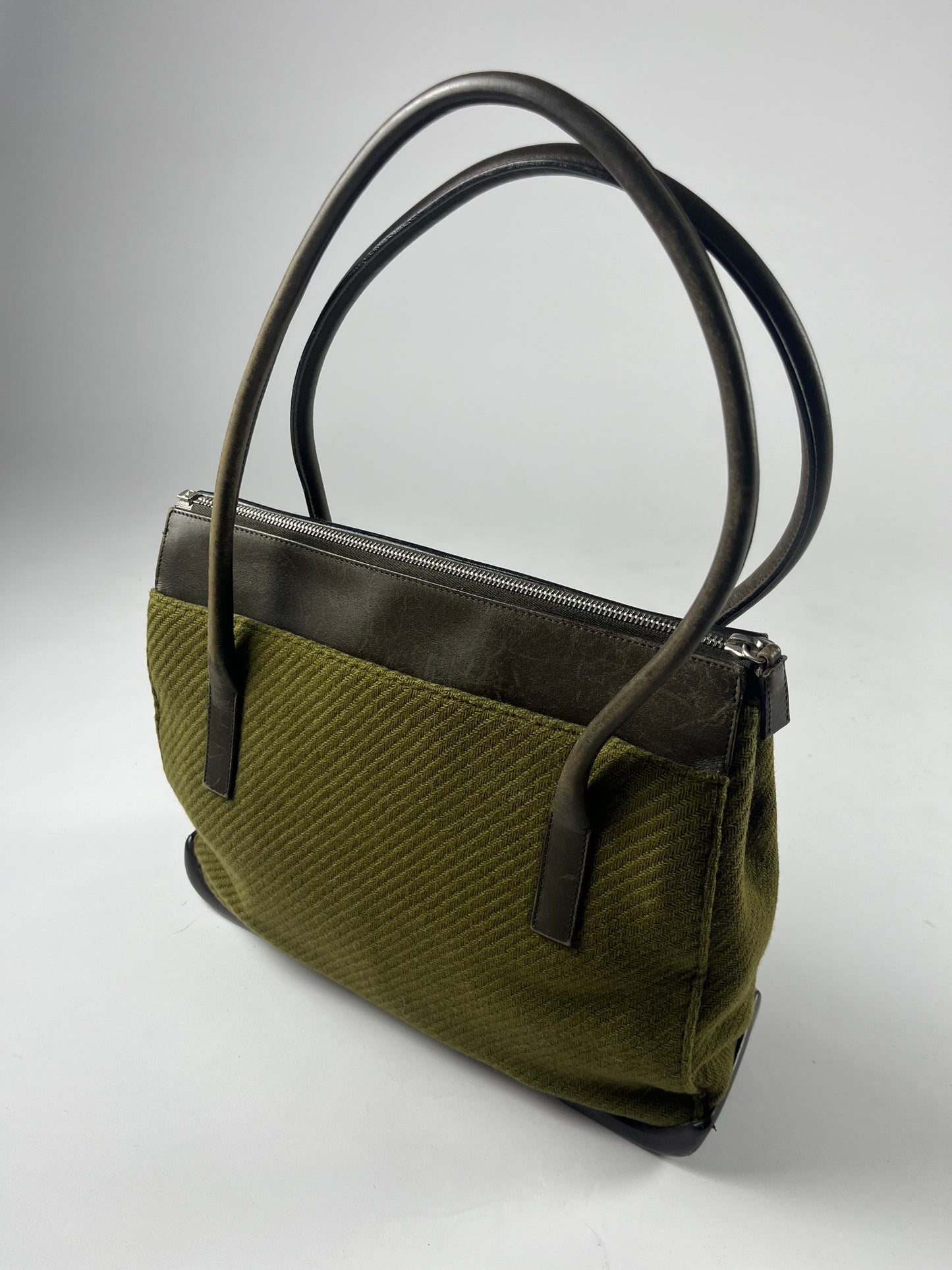 Prada Leather Khaki Tweed Bag FW 1999 - OS