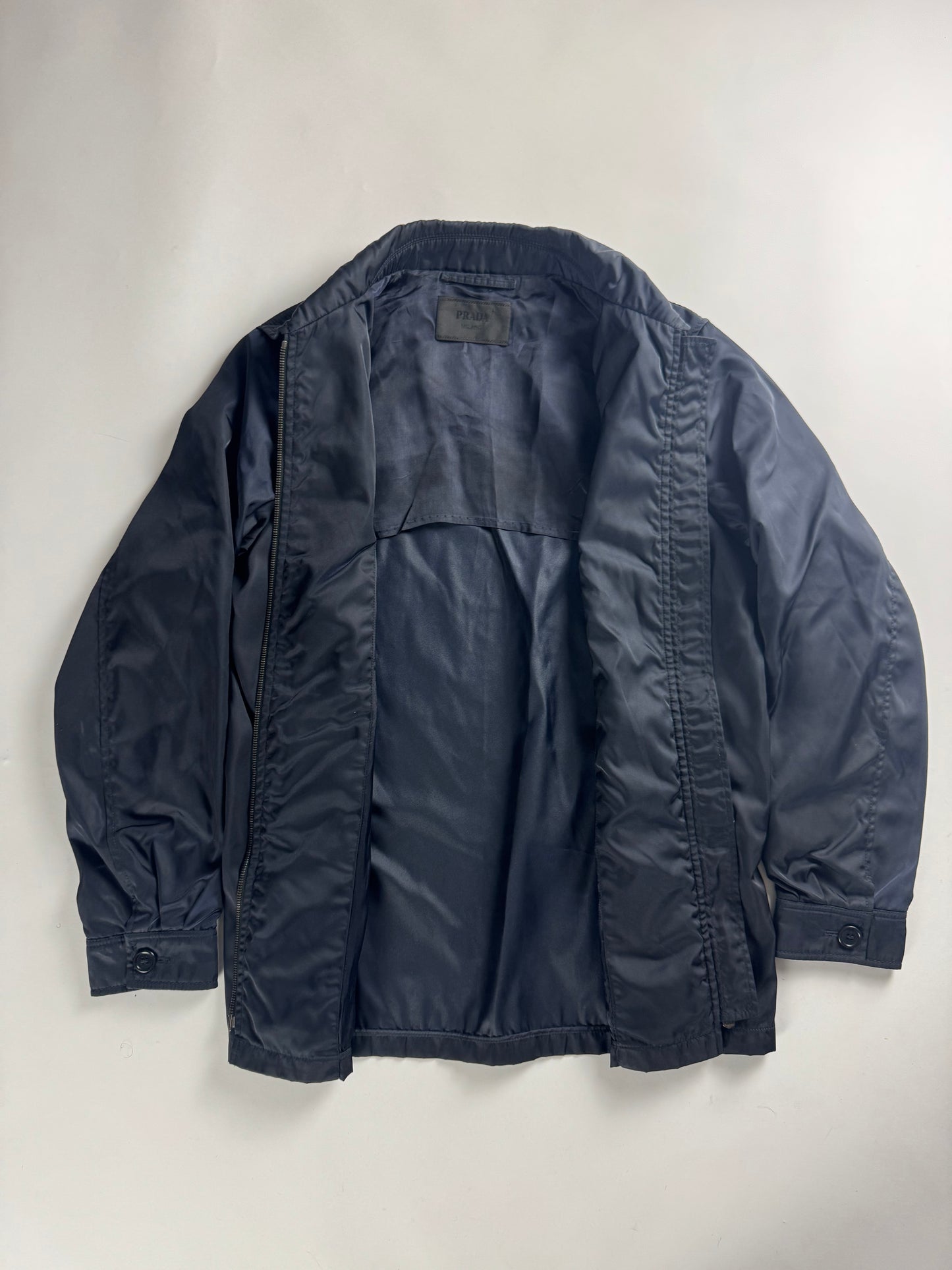 Prada Uniform Navy Double Zip Officer Minimalist Trucker Jacket FW 2011 - M