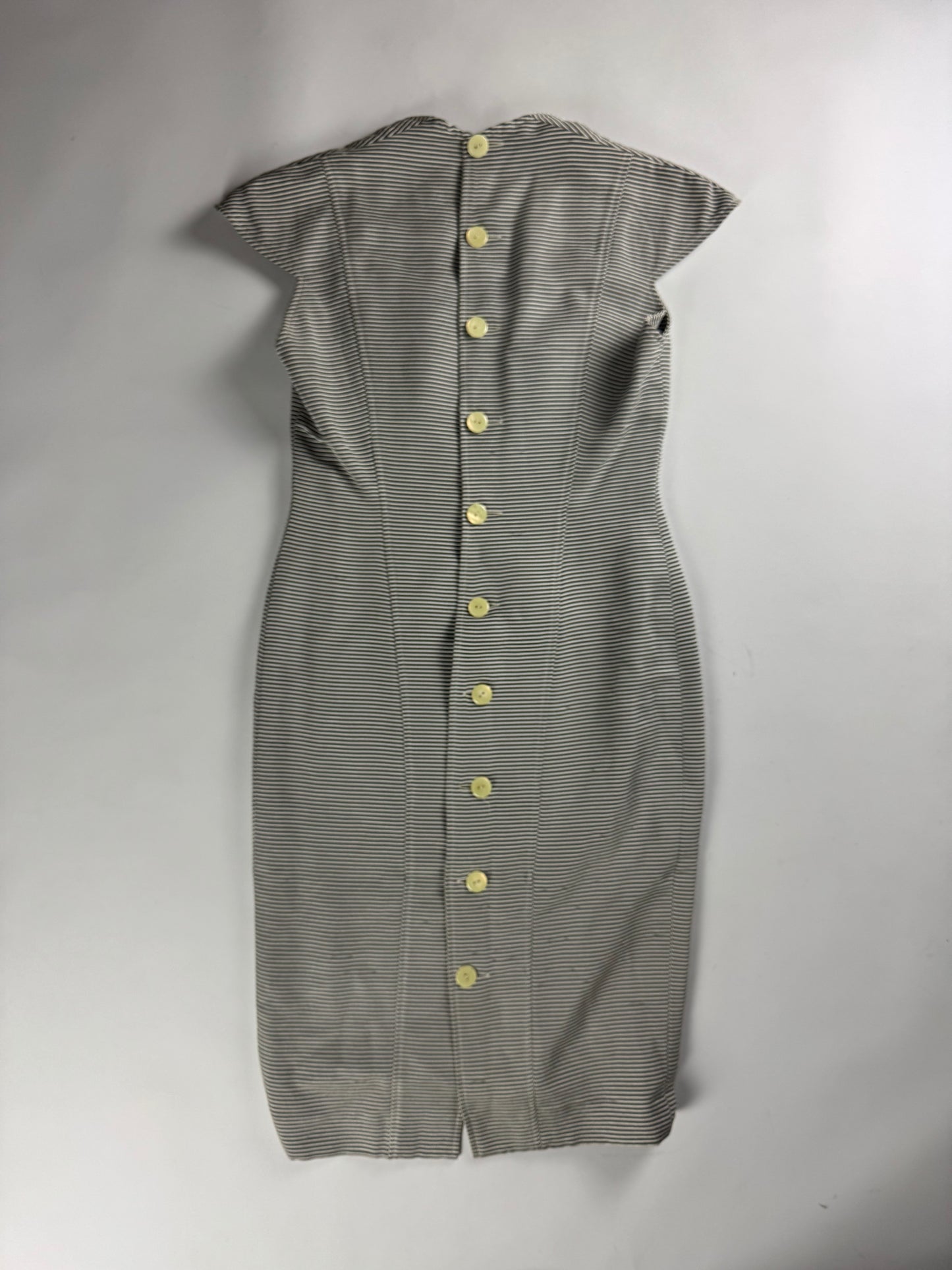 Lanvin Elegant Short Sleeve Stripe Dress 1970s - M