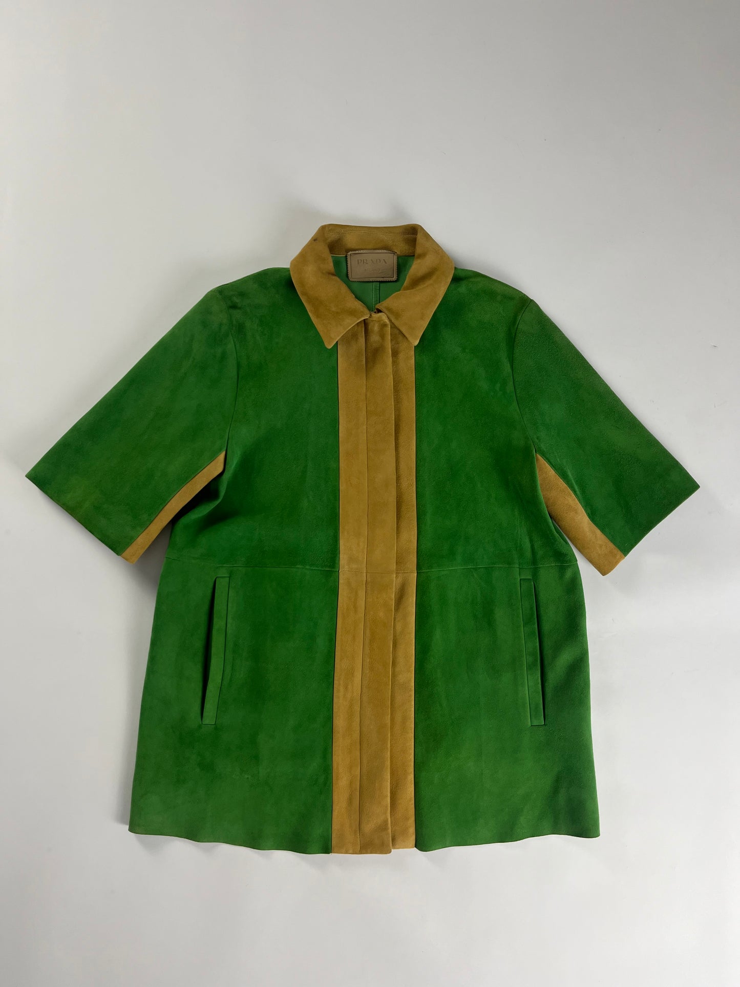 Prada Two Tones Suede Leather Short Sleeve Bowling Shirt Jacket SS 2013 - M