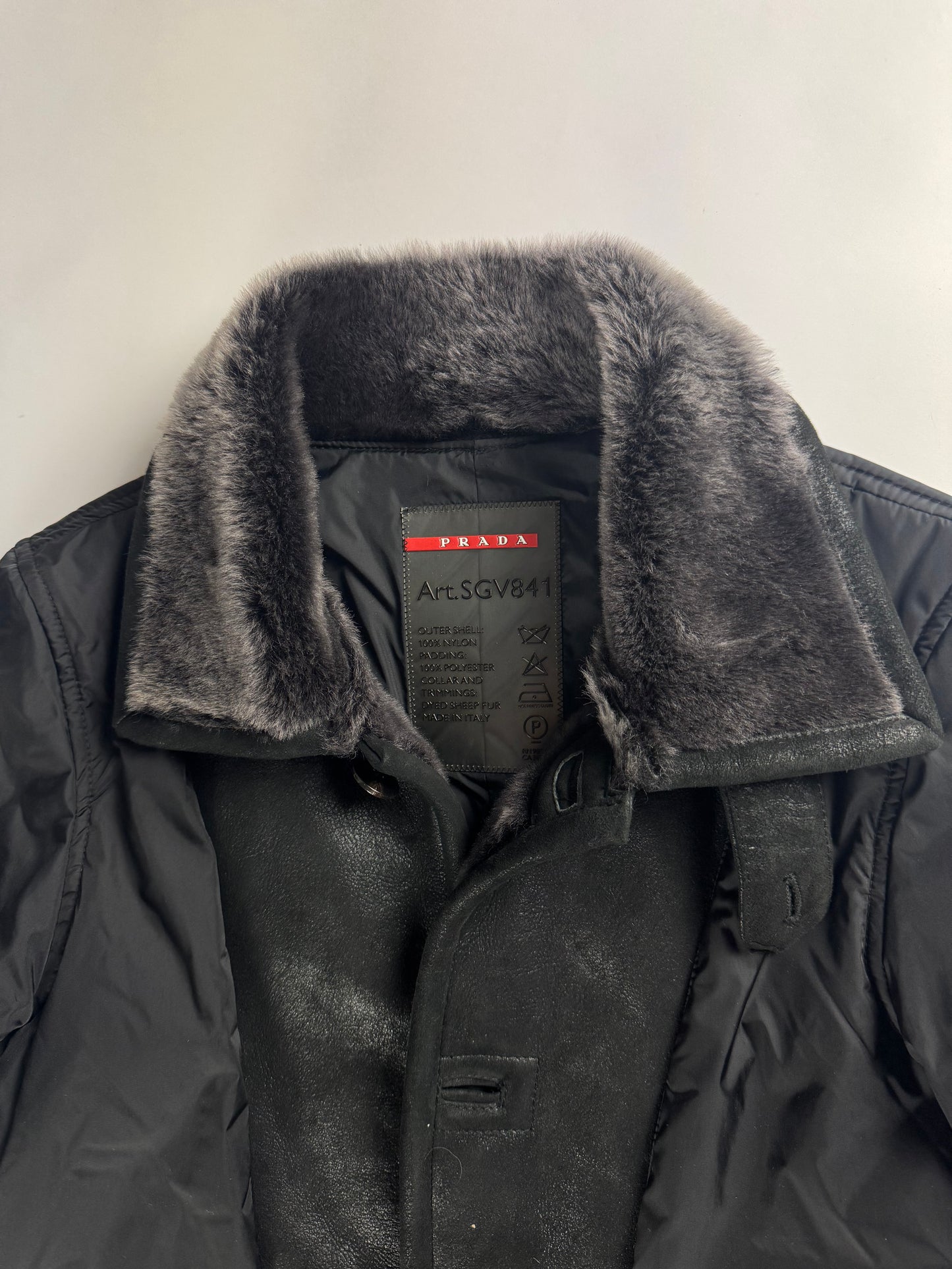 Prada Nylon Leather Panel Long Fur Details Coat SS 2006 - M