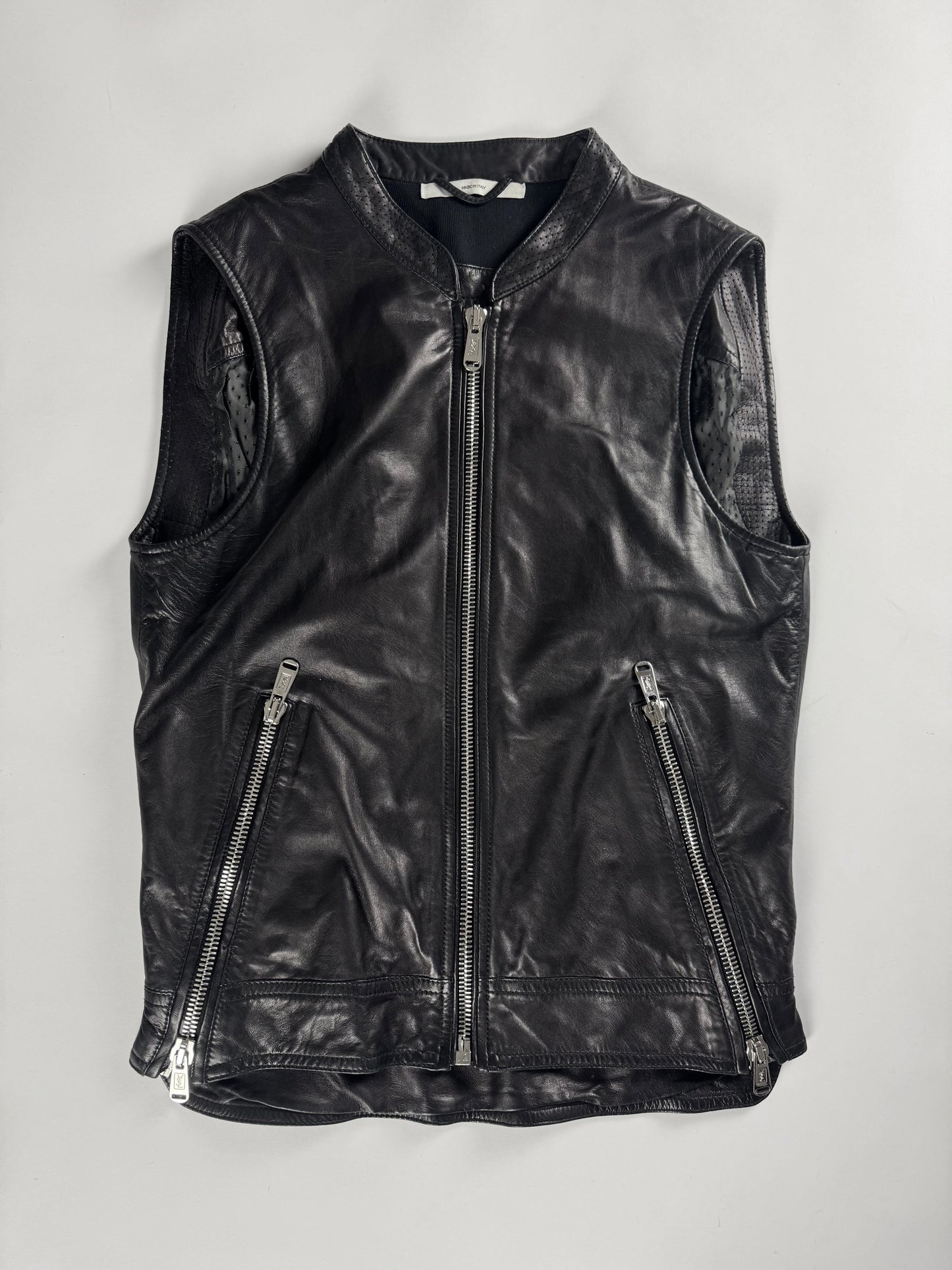 Yves Saint Laurent Double Side Zipper Dark Leather Vest 2010s - XS