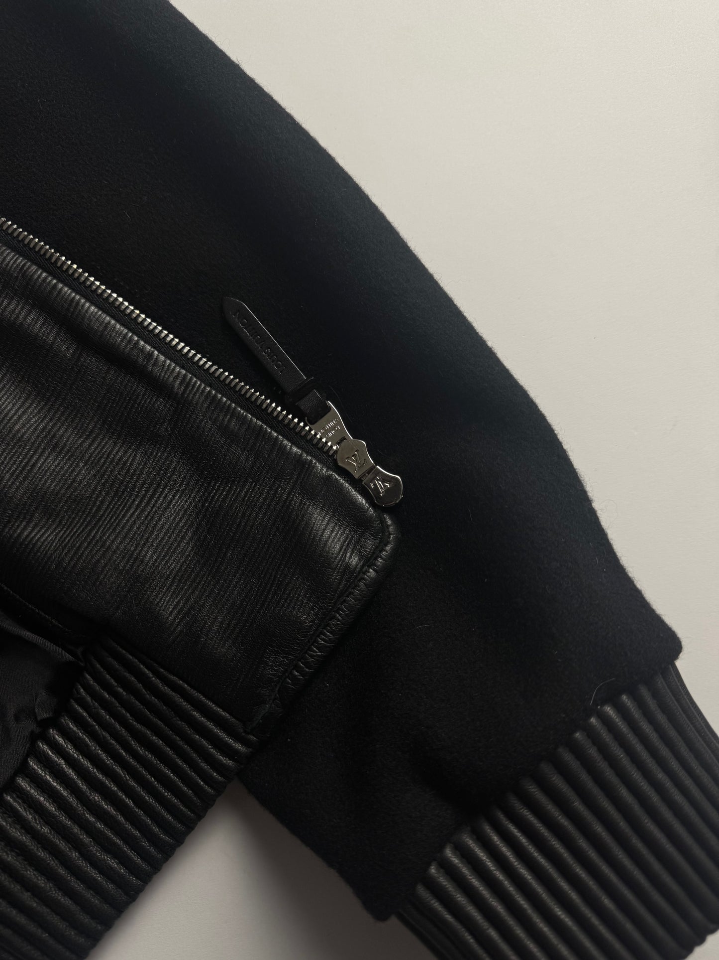 Louis Vuitton Sample Black Wool Sleeves Epi Leather Bomber Jacket Pre Fall 2013 - M