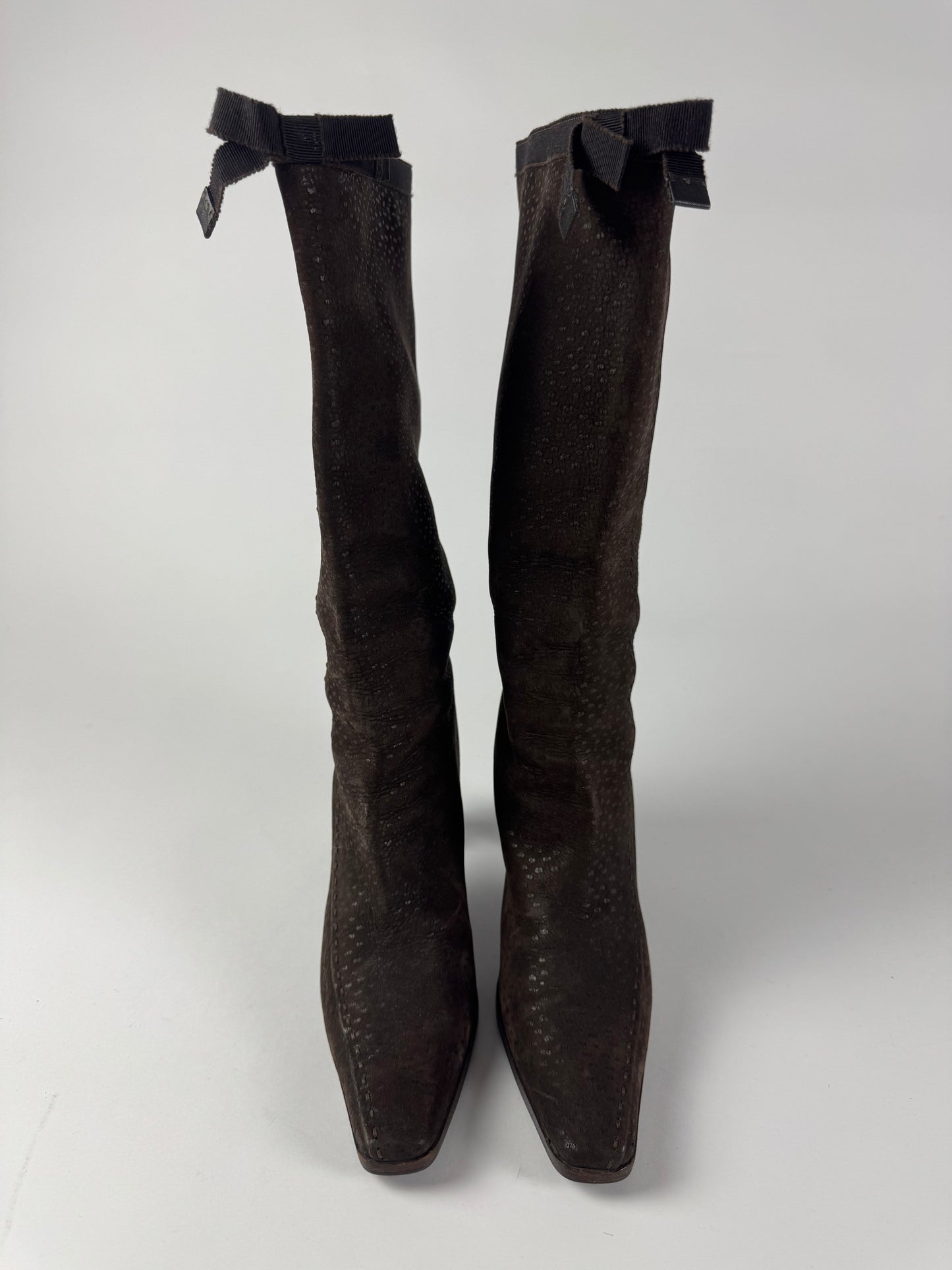 Prada Brown Pointed Toe Grain Leather Boots 1990s - 39,5 IT/40,5 EU