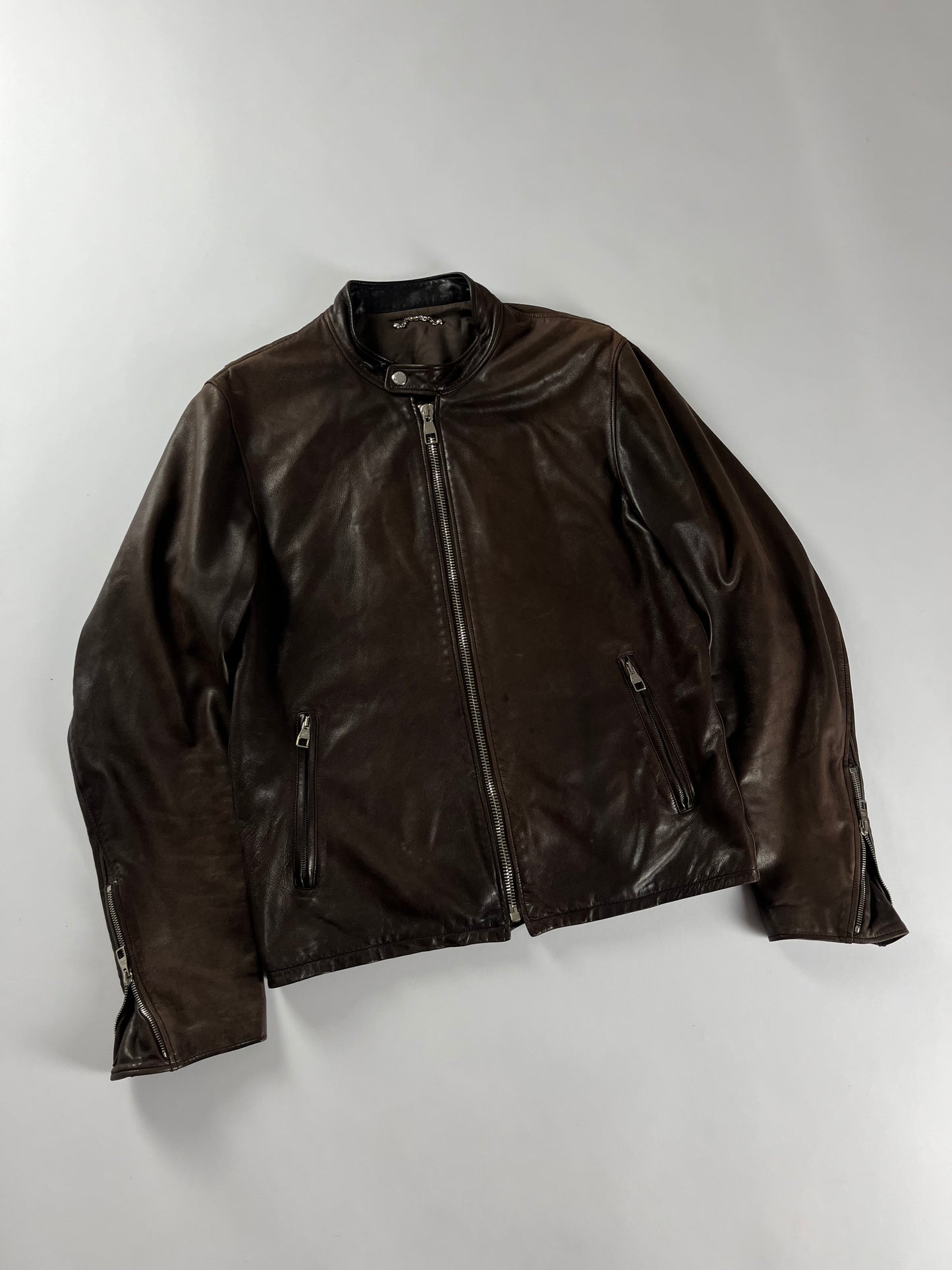 Louis Vuitton Brown Lambskin Leather Moto Zip Jacket SS 2007 - L