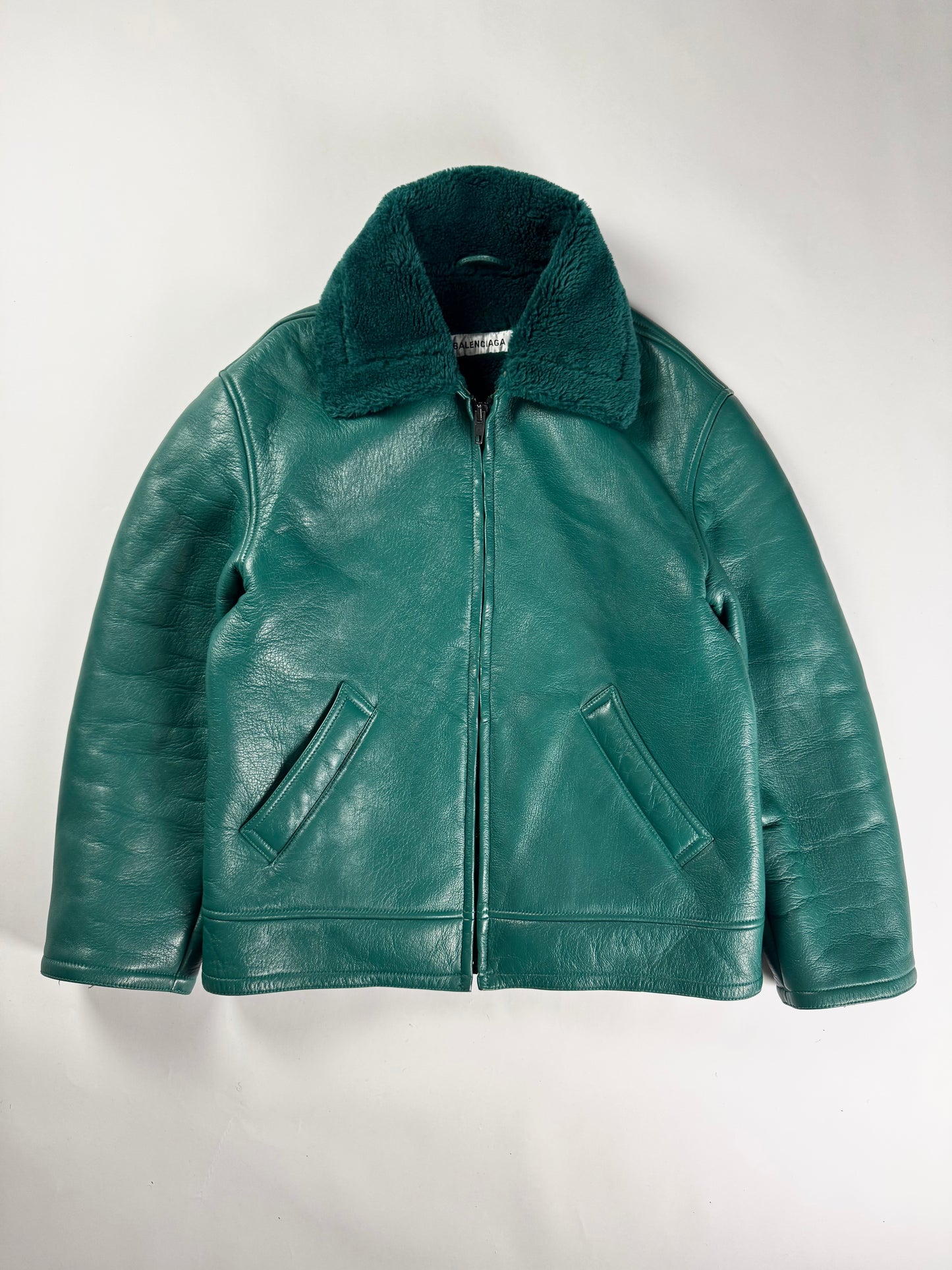 Balenciaga Sample Green Shearling Aviator Bomber Jacket FW 2019 - M