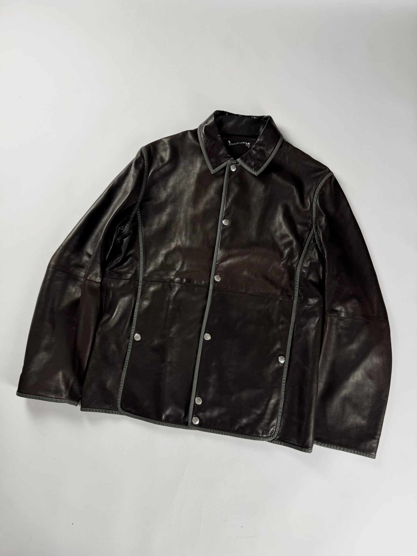 Louis Vuitton Dark Brown Light Leather Trucker Buttoned Jacket 2000s - L