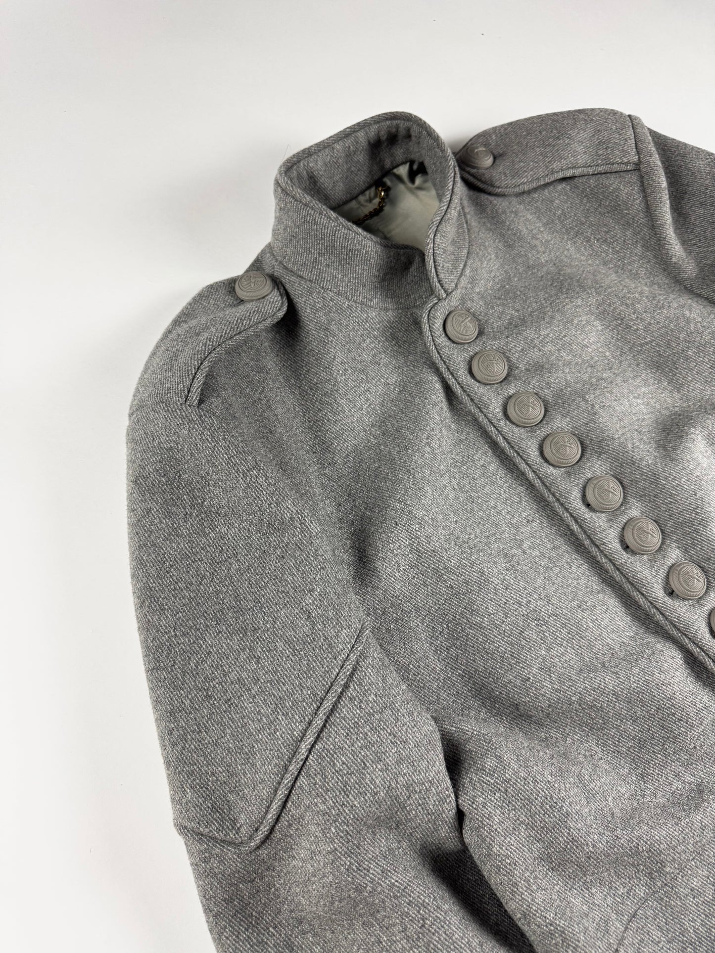 Louis Vuitton Sample Grey Wool Napoleonic Military Stand Collar Epaulettes Officer Jacket FW 2019 - M
