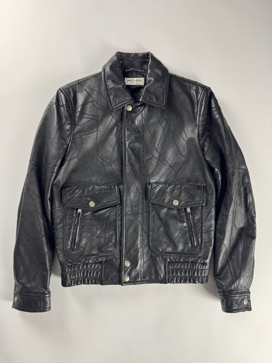 Saint Laurent Sample Leather Paneled Zigzag Stitching Bomber Jacket Pre-Fall 2018 - S