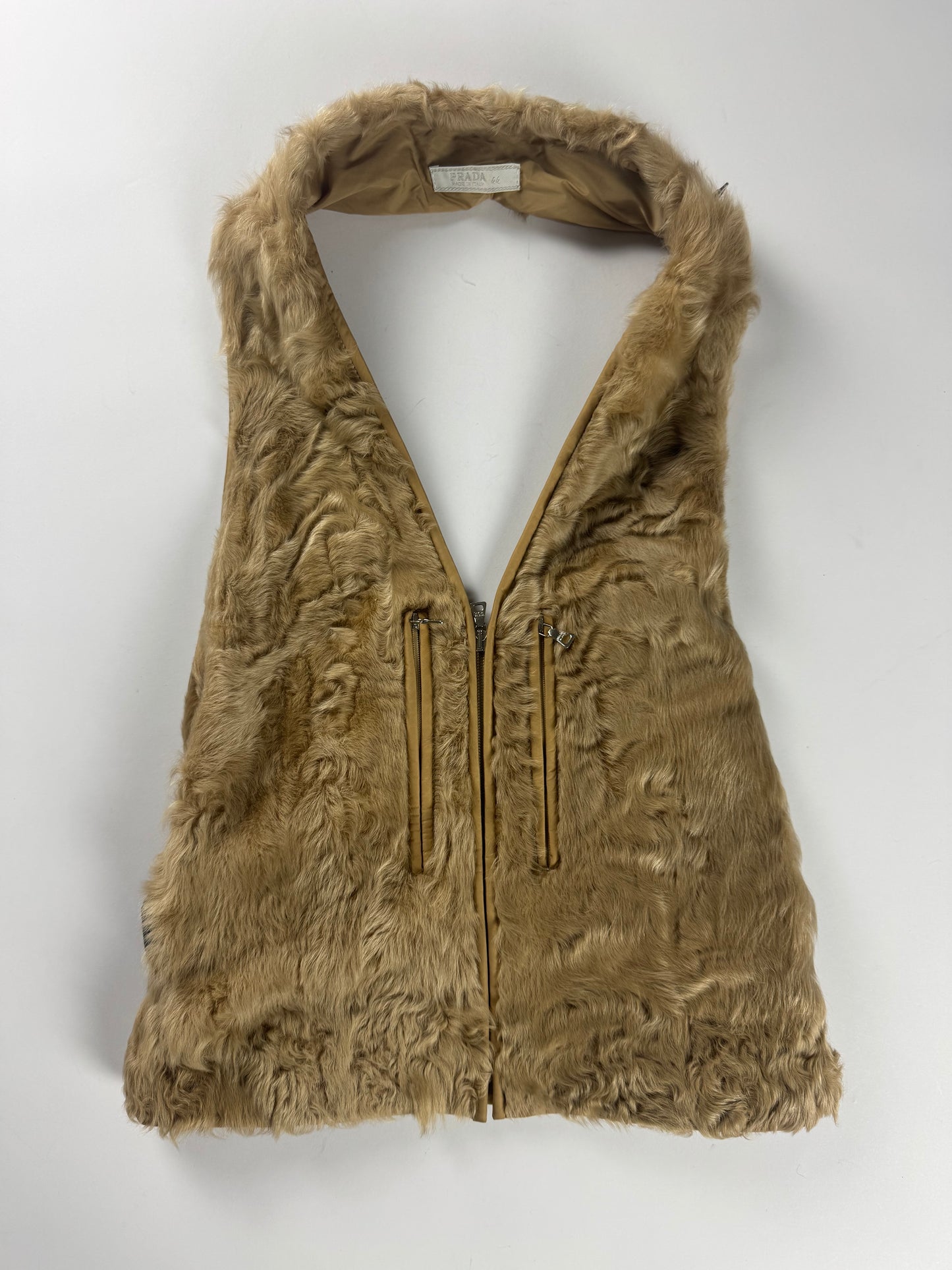 Prada Persian Lamb Buckle Belted Backless Waistcoat Harnais FW 1999 - S