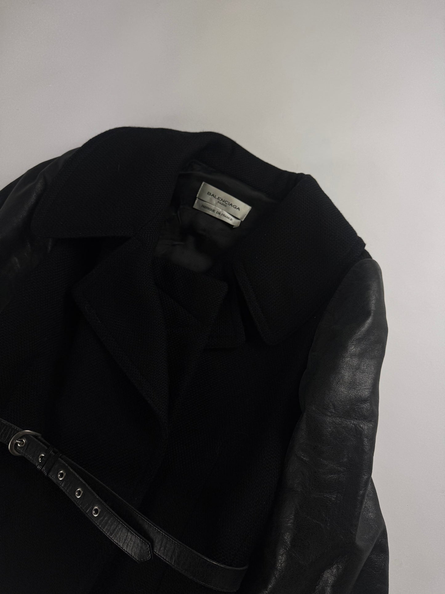 Balenciaga Dark Leather Sleeves Peplum Black Jacket FW 2002 - S