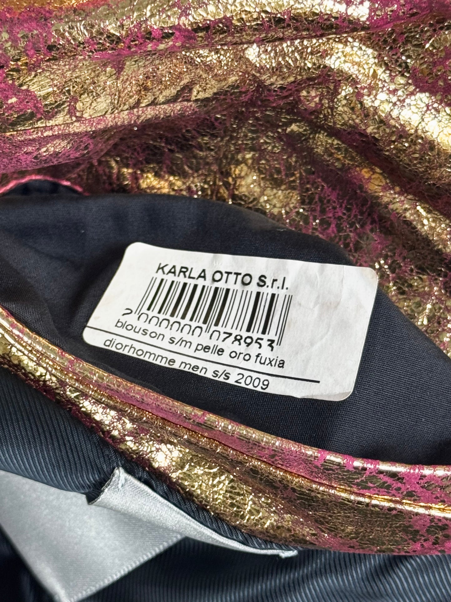 Dior Homme Sample Oro Fluxia Gold Crinkled Metallic Fuchsia Zip Trim Leather Sleeveless Jacket SS 2009 - M