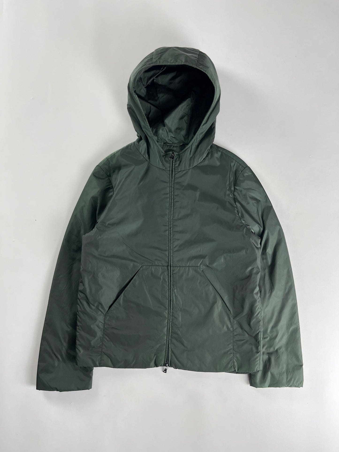 Prada Green Lantern Nylon Double Zip Hooded Jacket 1990s - S